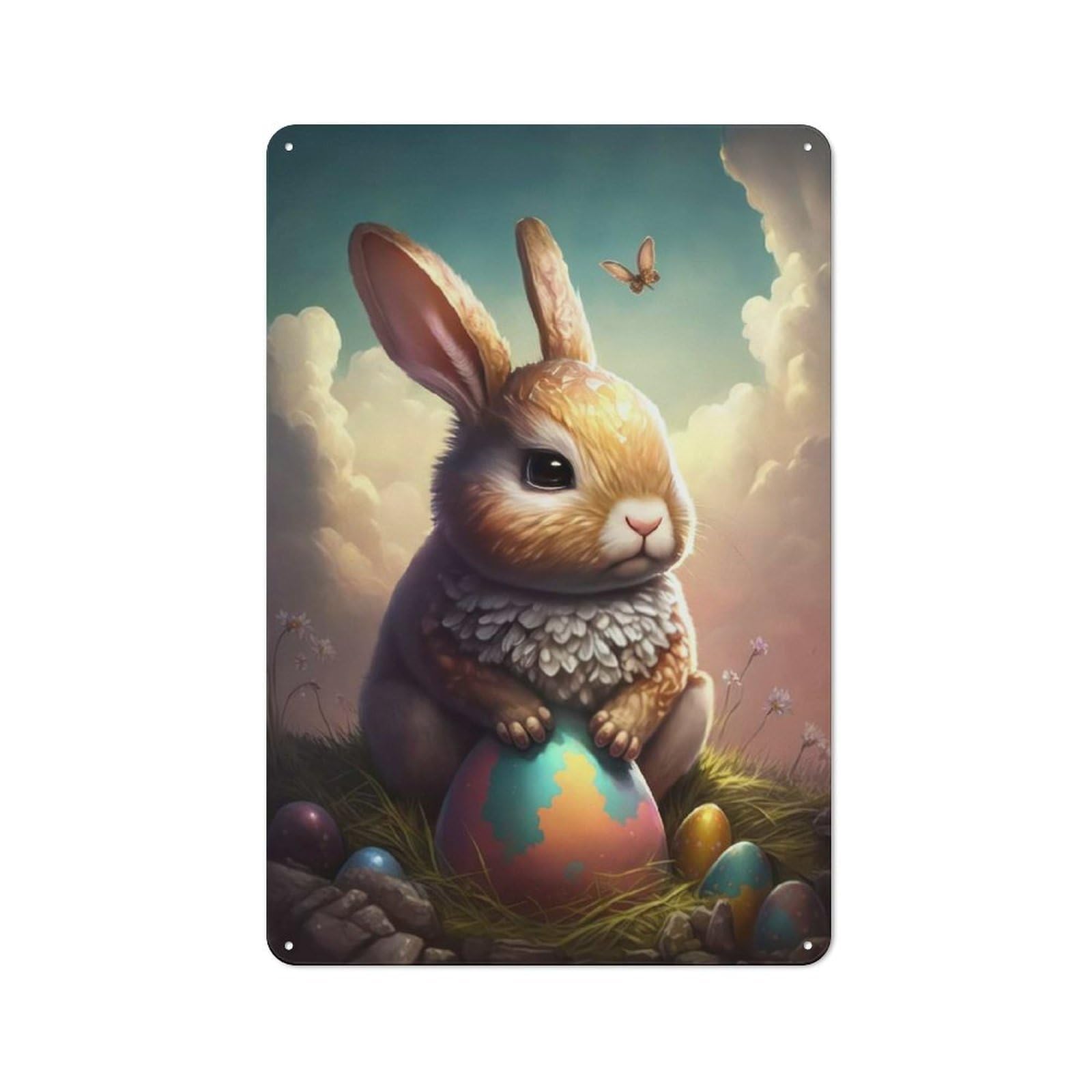 Junmoney Easter Bunny Ix Retro Metal Sign 30X20cm, Old Fashioned Retro Room Decor For Living Room, Hallway, Kitchen Or Cafe