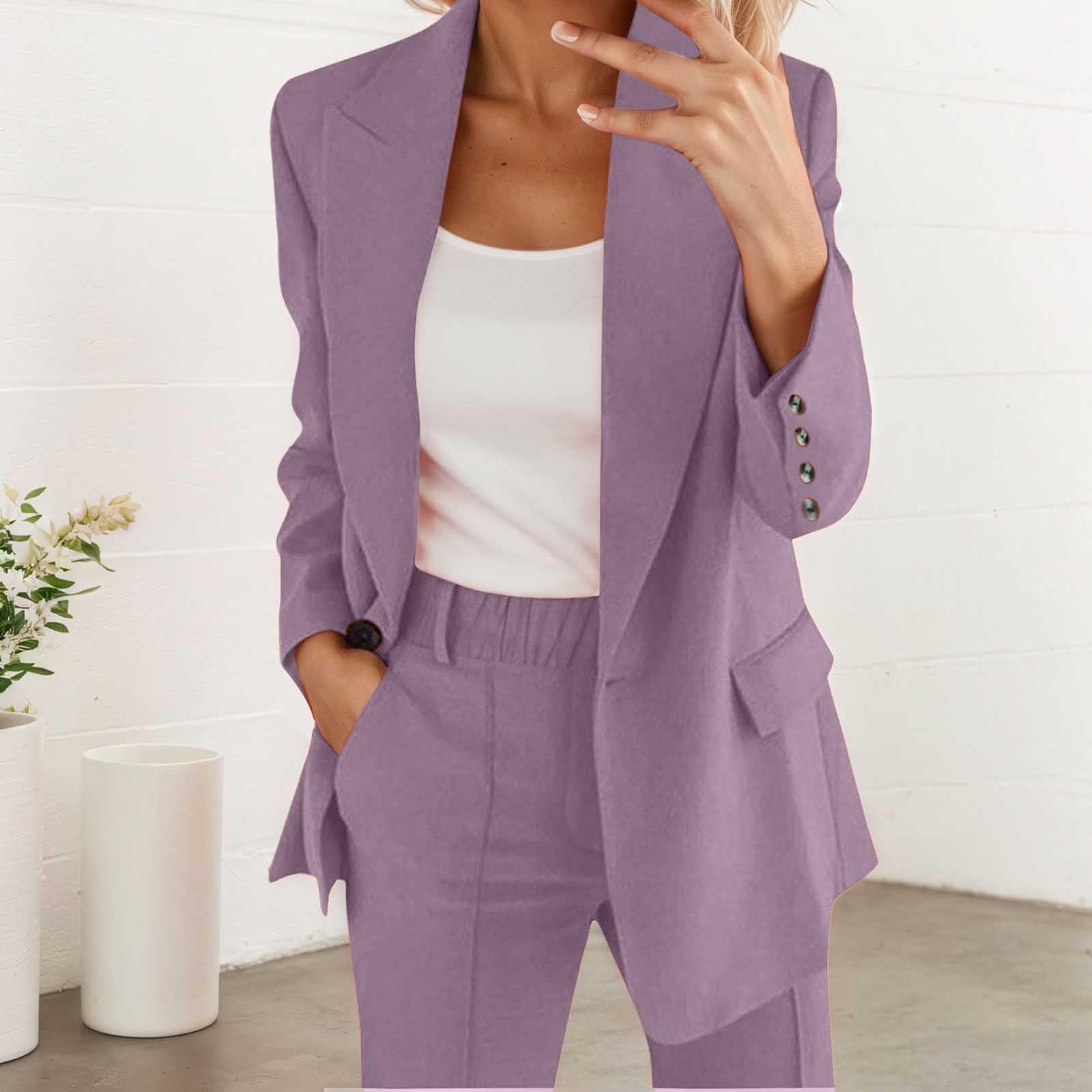 GOSEAGOTOFUN Blazer Sets Women 2 Piece Outfits Plus Size One Button Slim Fit Dressy Blazer Straight Leg Pants Business Suits