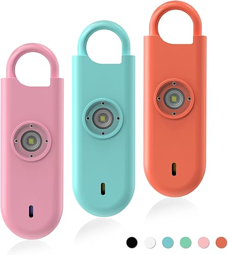 Alarma de seguridad personal de 140 dB para mujeres, paquete de 3 llaveros de protección de alarma segura con luz estroboscópica y aviso de batería
