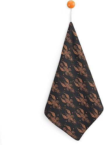 Decorative Hand Towels for Bathroom - Orange Retro Lobster Print Soft Absorbent Small Bath Hand Towels for Kitchen, Farmhouse, Spa, Hotel, Guest Tea