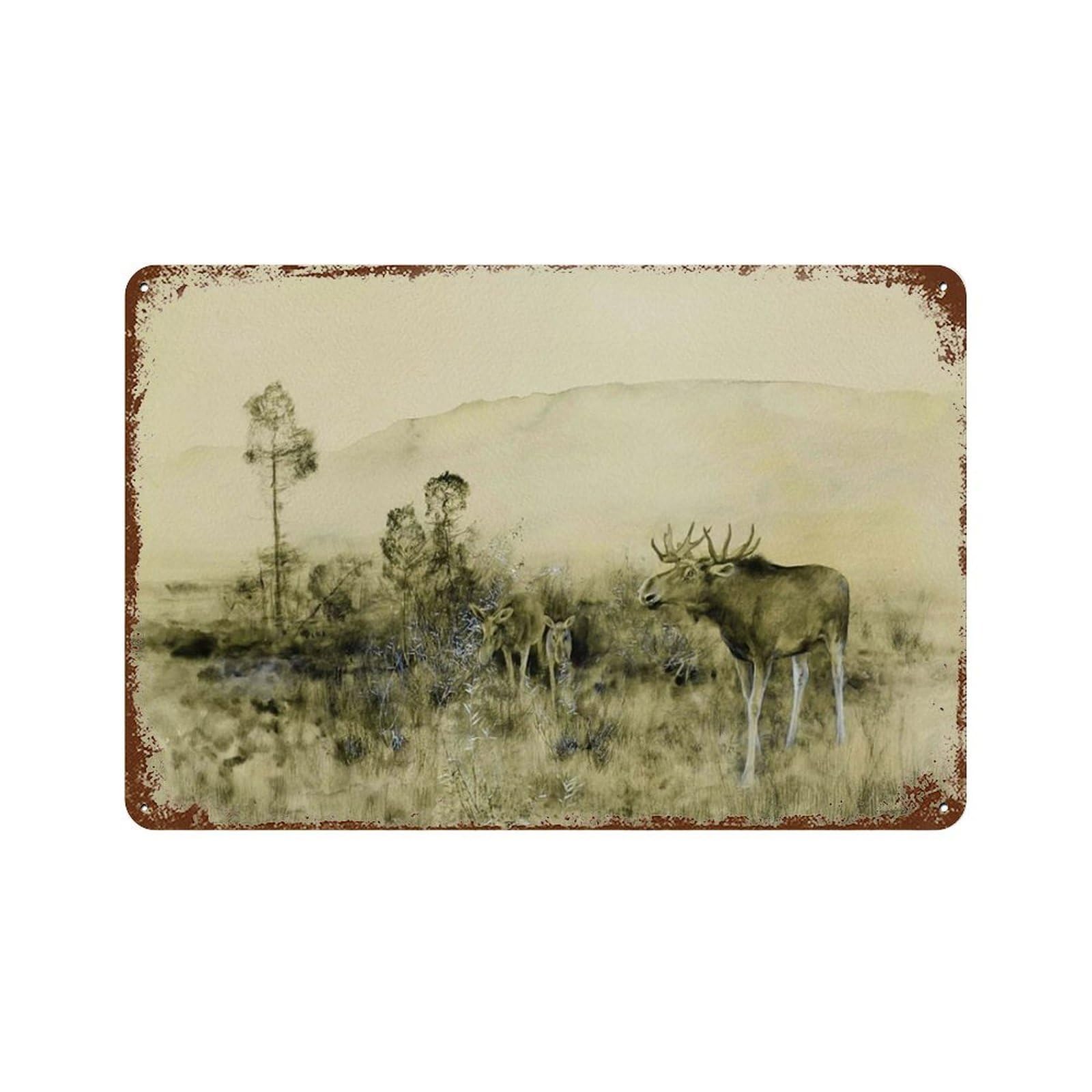 xiaoxiaoshen Moose Sketch Vintage, Rustic Cabin Wall Decor Art Metal Tin Poster Modern Home Decor Art Home Bar Shop Decorations Vintage Sign 20x30cm