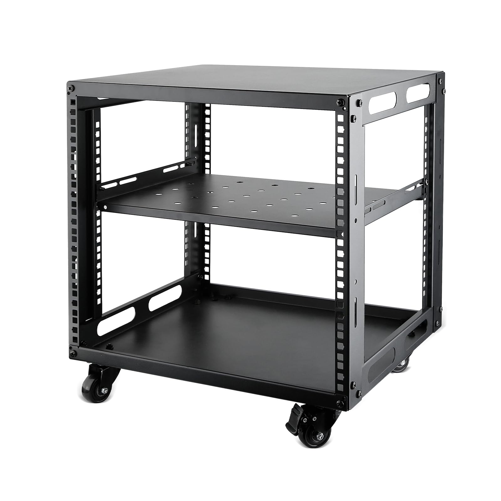9U Open Frame Server Rack with Wheels Free Standing Network Server Rack for Servers & AV Gear Black-image-32