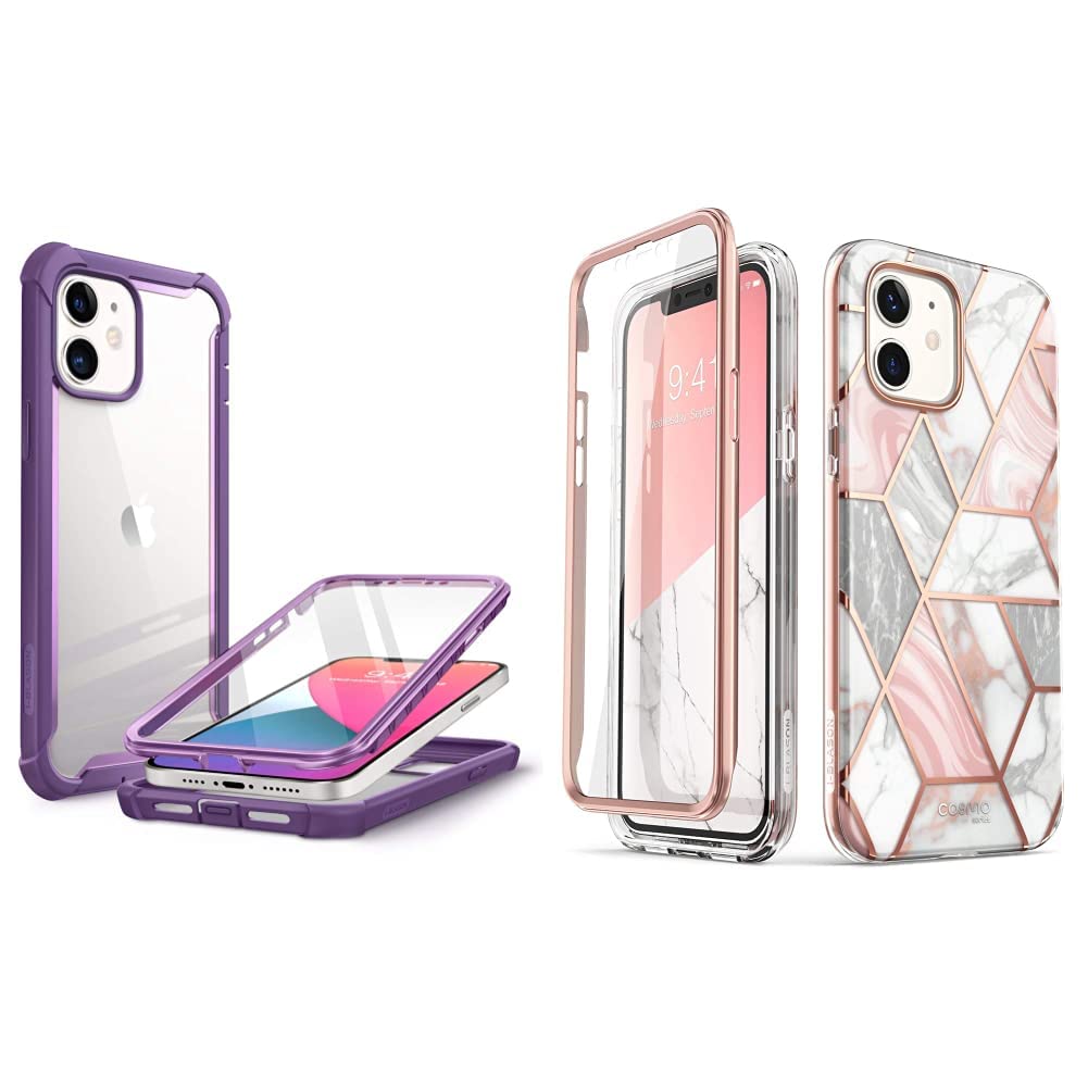 i-Blason Ares Series Designed for iPhone 12 Mini Case, Dual Layer Rugged Clear Bumper Case with Built-in Screen Protector & i-Blason Cosmo Series Designed, Marble