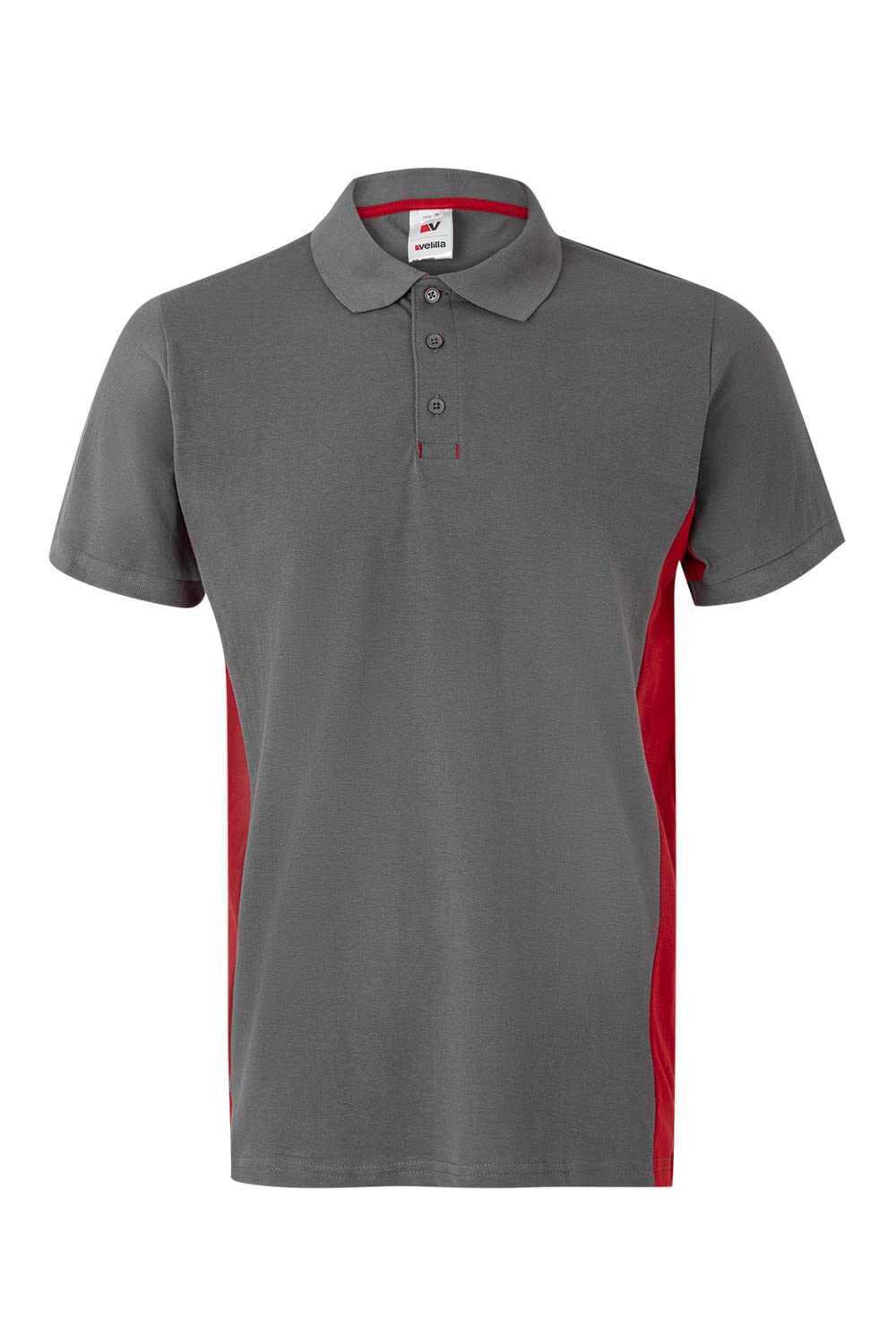 VELILLA 105504; Zweifarbiges Poloshirt mit kurzen Ärmeln; Farbe, Grau und Rot, M