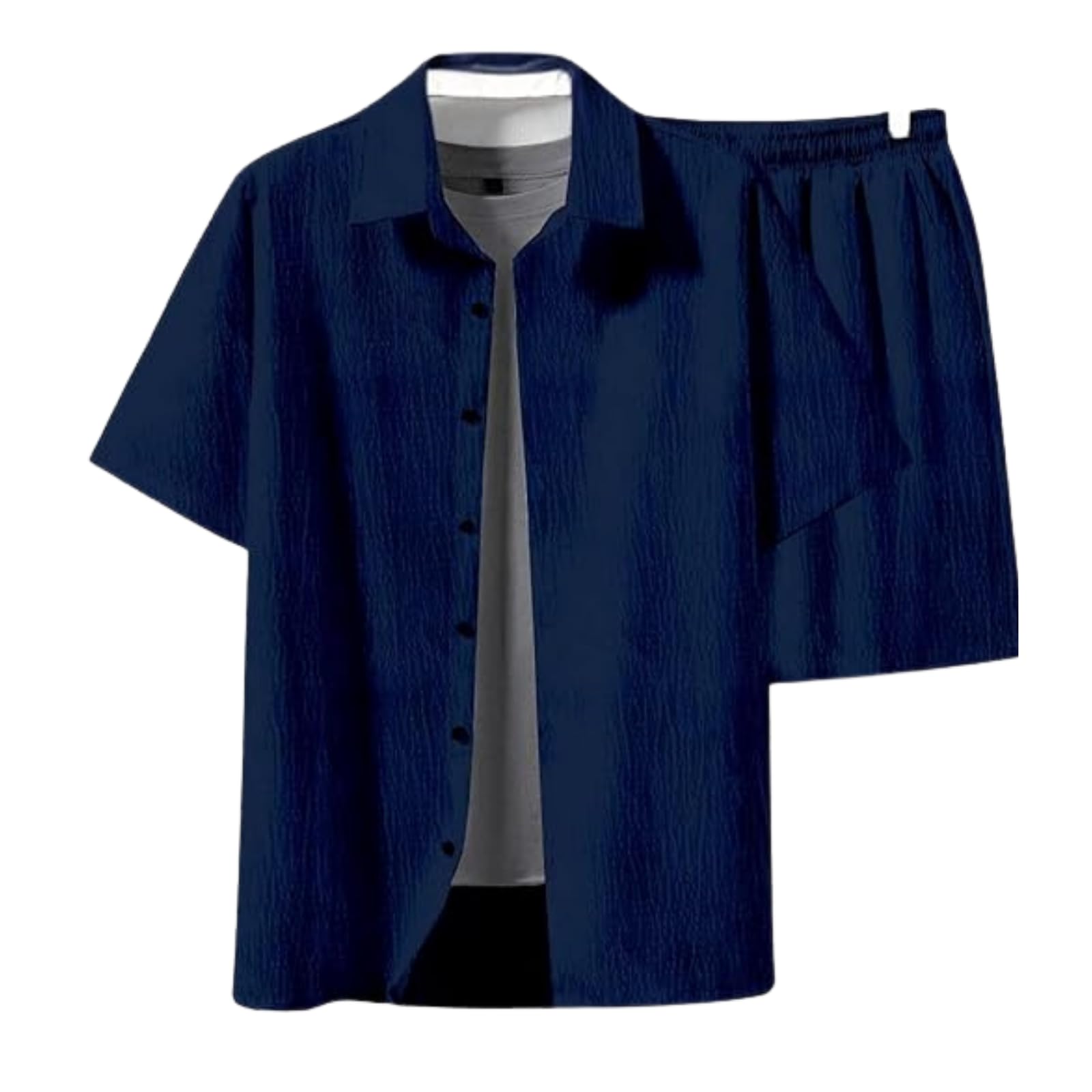 Regular Size Men's Solid Night Suit Set - Cotton Blend Fabric, Comfortable and Stylish