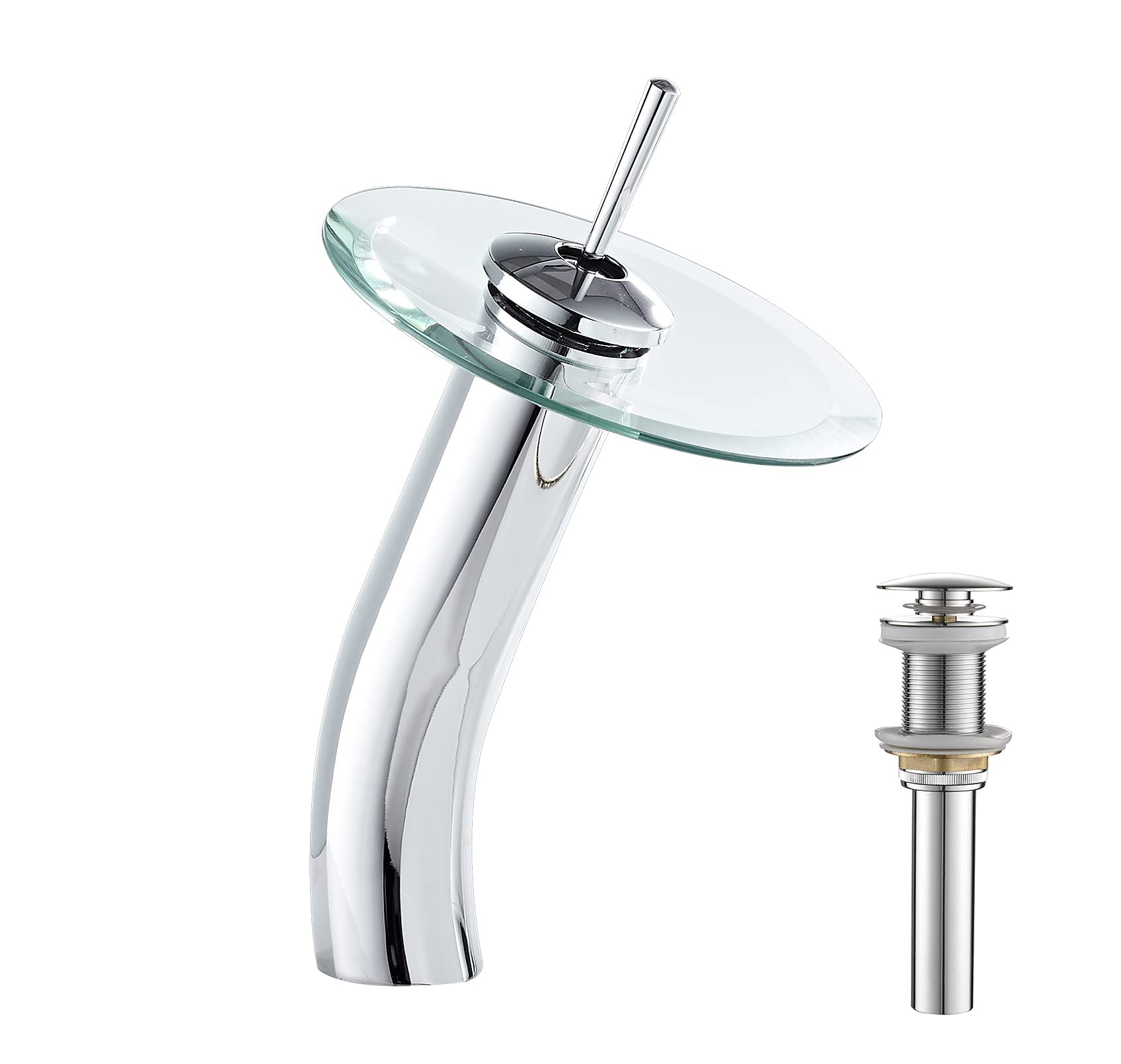Nfusrxmbk Vessel Chrome Faucet Bathroom Waterfall Glass Spout Solid Brass Bath Lavatory Vessel Sink Vanity Faucet With Drain Single Handle One Hole Glass Bowl Sink Faucet Tall Body For Above Counter Basin