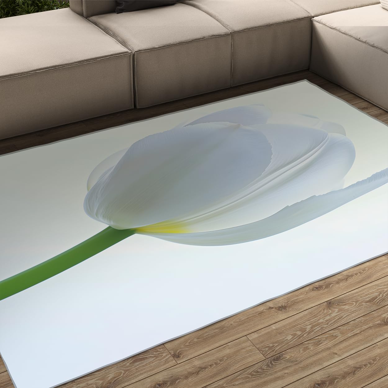 Tapis salon tulipe blanche 200x300cm antidérapant et moderne