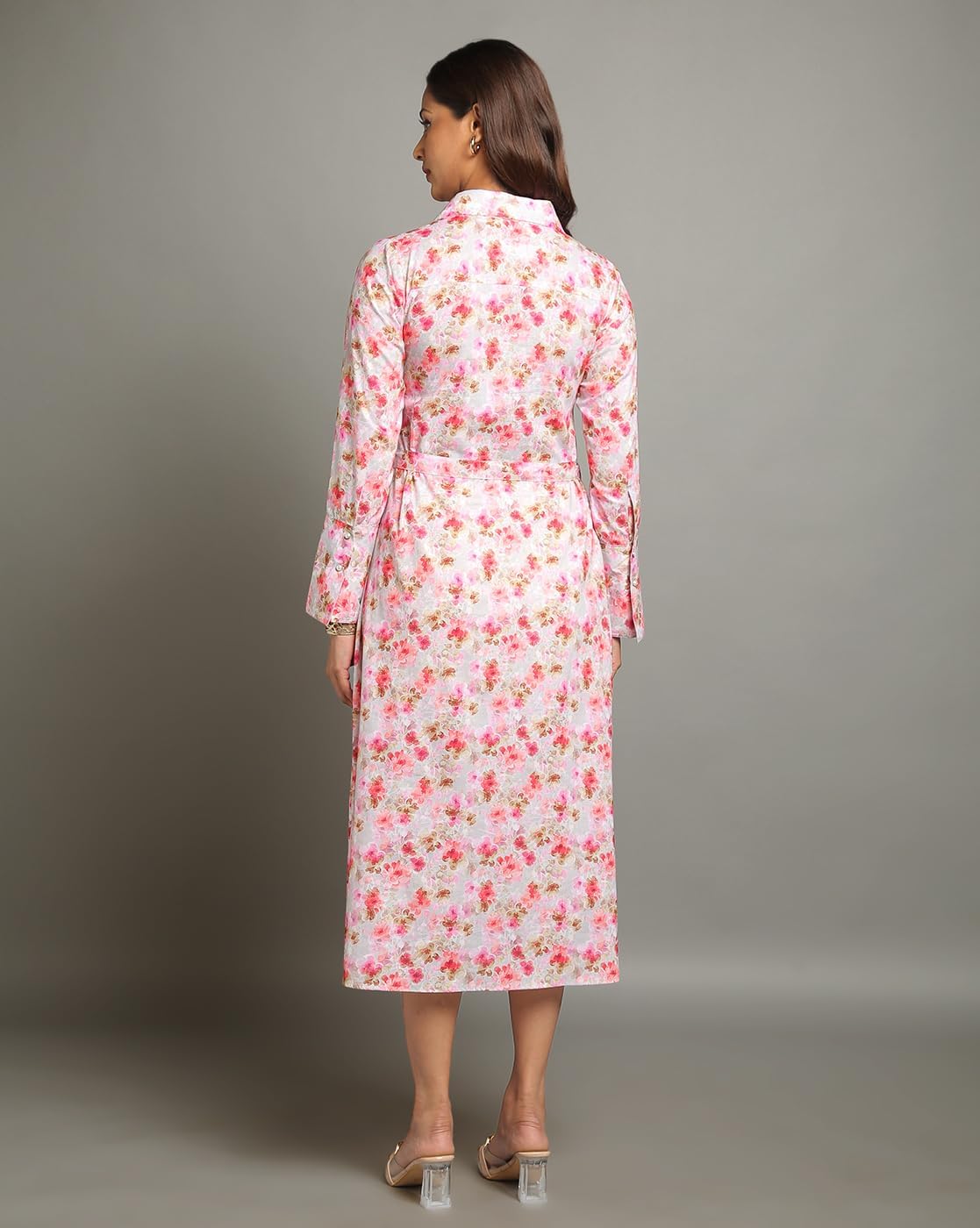 Tissu Women's Pure Cotton White & Pink Floral Printed Fit & Flare Dress - Image 3