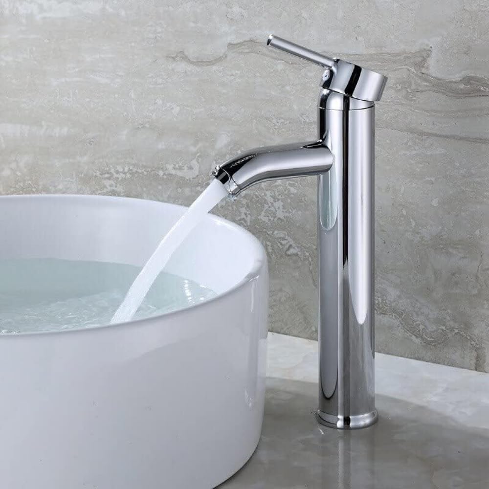 Robinet de salle de bain en acier inoxydable à poignée unique avec mitigeur eau chaude et froide