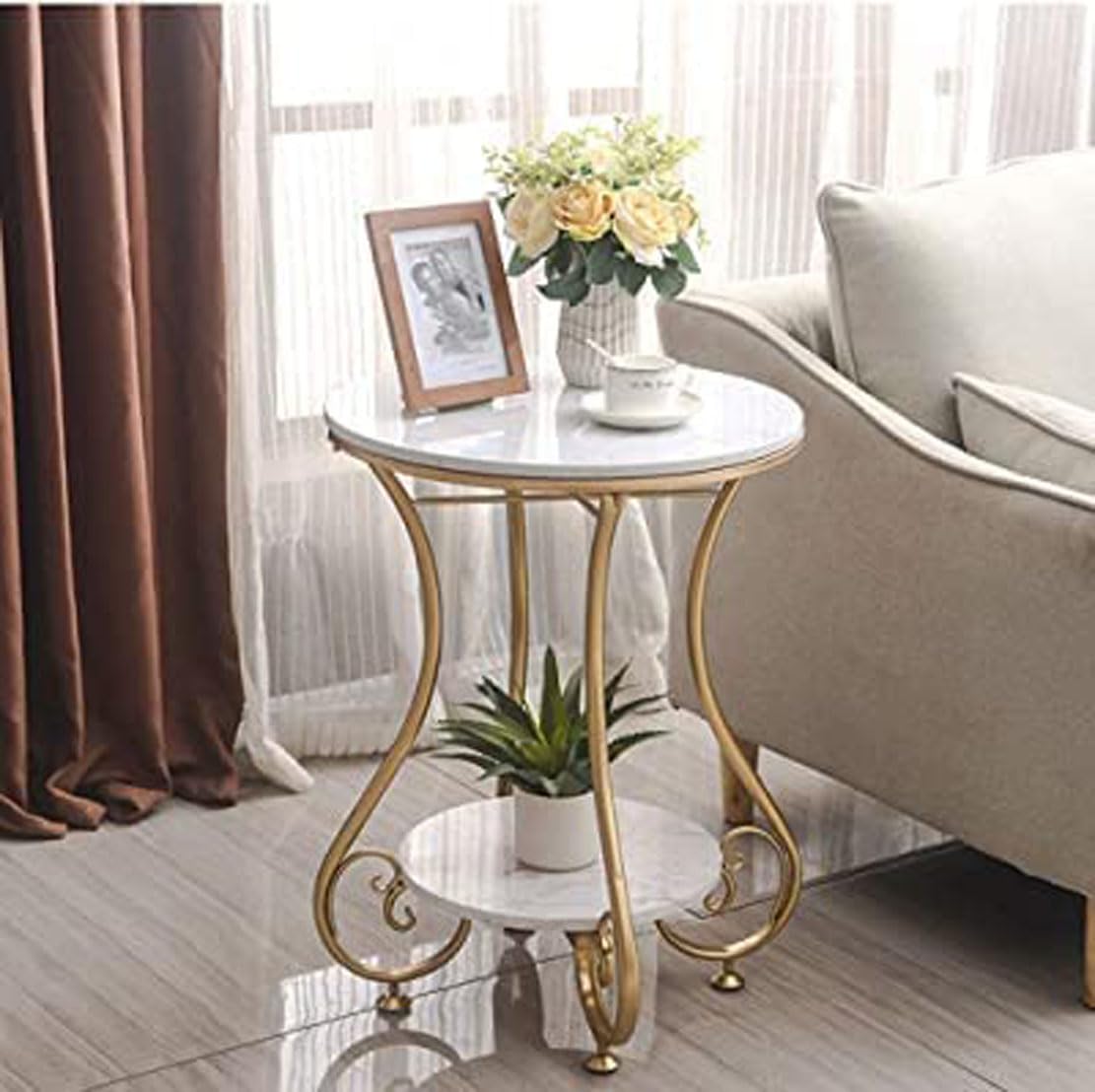 ABSARS Coffee Table for Living Room Decor, 2-Tier Storage with Metal Frame, Wooden Table Top Marble Finish Space-Saving Wood Center Table, Modern Style Easy Assembly. (Gold White)-image-8