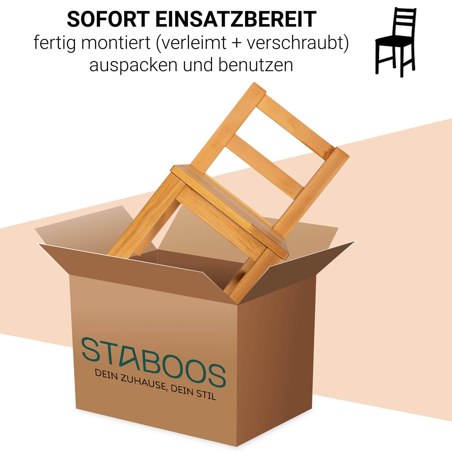 Staboos 2er Set Kinderstuhl aus massivem Buchenholz - Bio geölte Vollholz Stühlchen - Montierter Stuhl für Kinderzimmer - Stuhl für Kinder ohne scharfe Kante - Natur Bio geölt