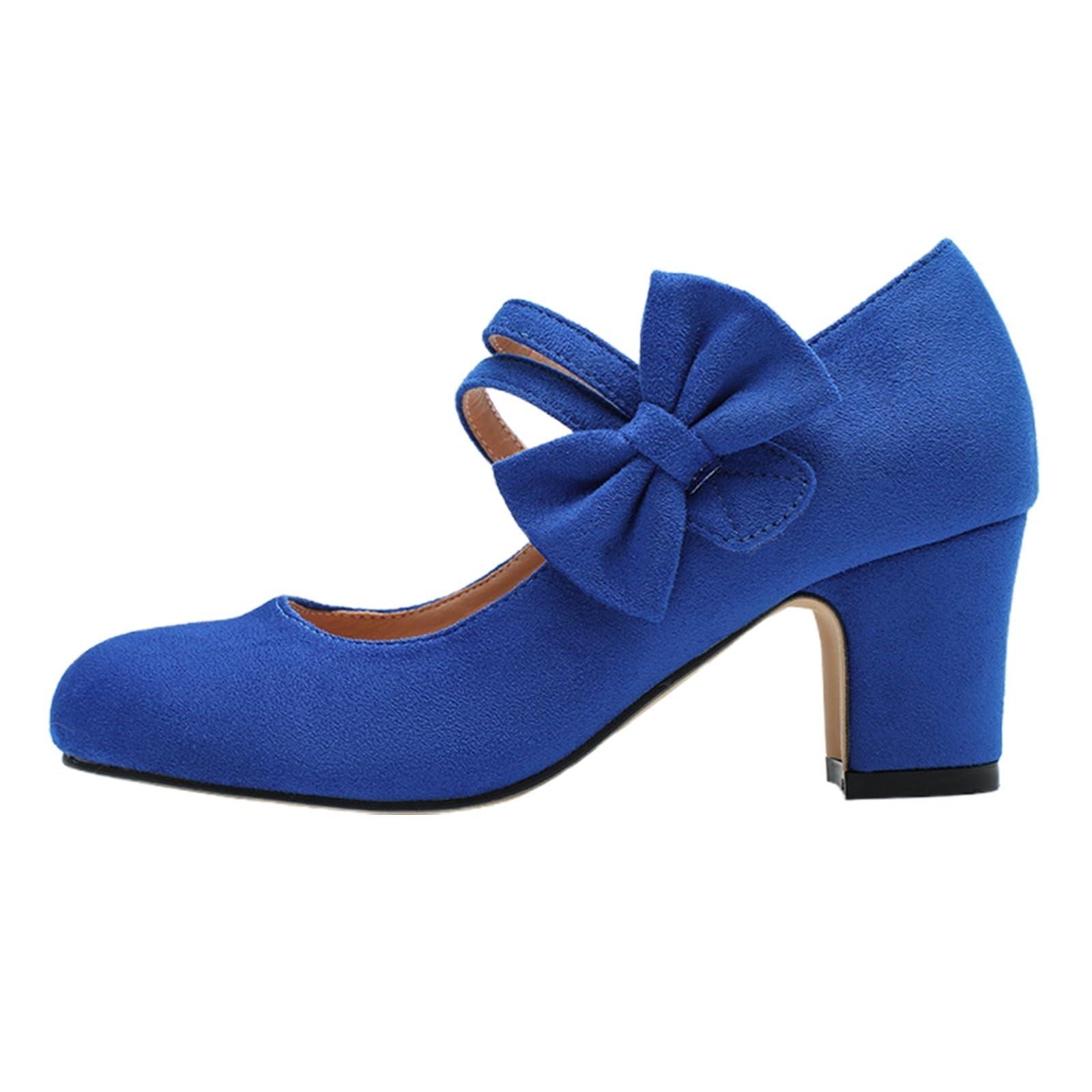 Zapatos de tacón Mary Jane para Mujer con Lazo, Retro, Cerrados, Puntera Redonda, Gamuza Elegante, Pajarita Vintage Gatsby