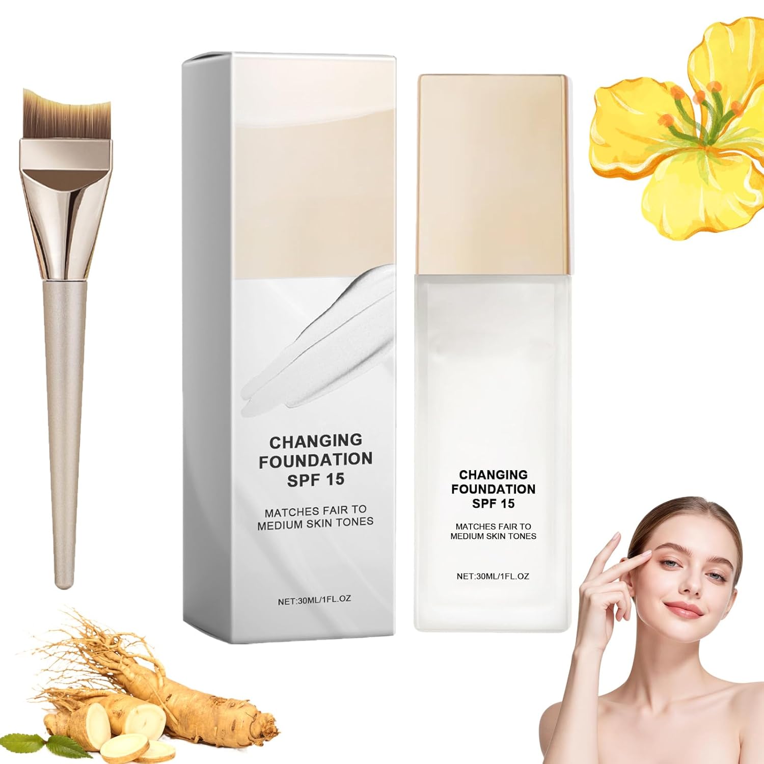 Color Changing Foundation for Mature Skin, Hydrating and Lightweight Liquid Foundations, Tone Suitable for All Skin Types (1pcs)