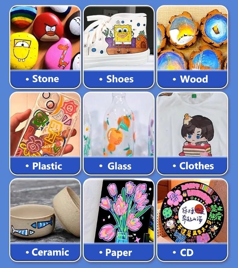 Miniatura 5 de Arhomet Marcadores de pintura acrílica negra, paquete de 6 rotuladores acrílicos de doble cara a base de agua para piedra, vidrio, cerámica, huevo