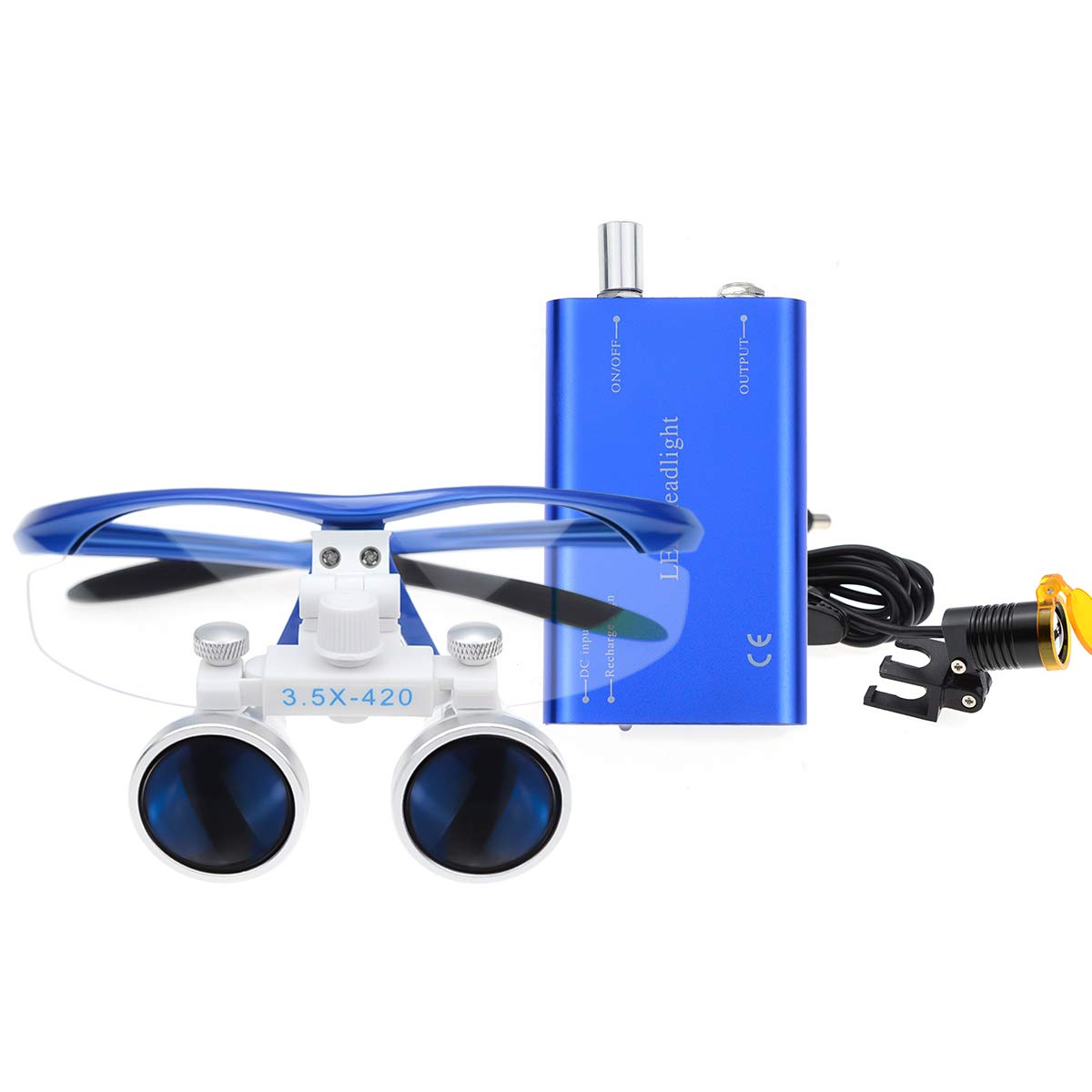 3.5X 420mm Arbeitsabstand Binokularlupen Optisches Glas Mit 3W LED Scheinwerfer Lampe mit Filter (Blau)