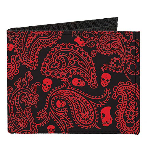 Buckle-Down Men's Standard Canvas Bifold Wallet Paisley Skulls, 4.0