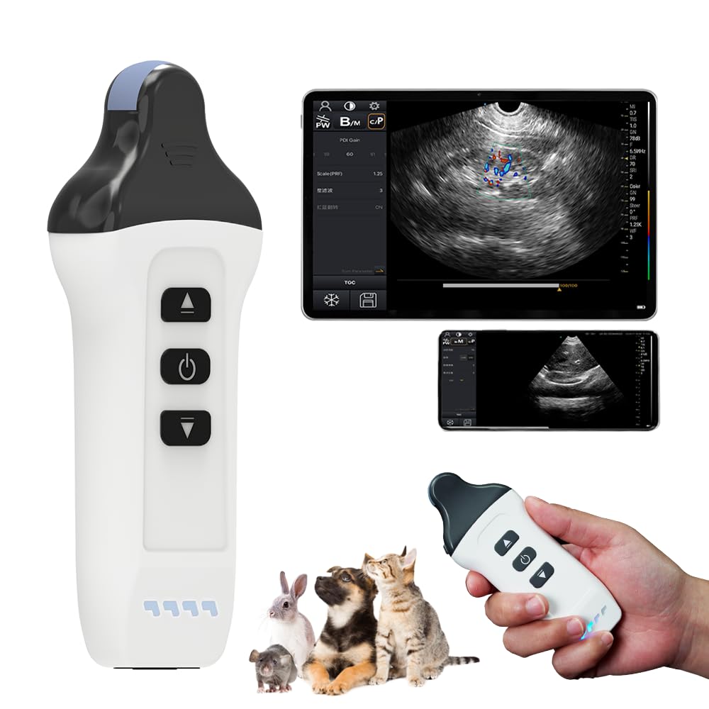 Wireless Color Doppler Ultrasound Machine 6.0MHZ Micro-Convex Probe, Wireless Ultrasound Machine for Android and iOS, Handheld Ultrasound Scanner for Cat, Dog, Smal Animals