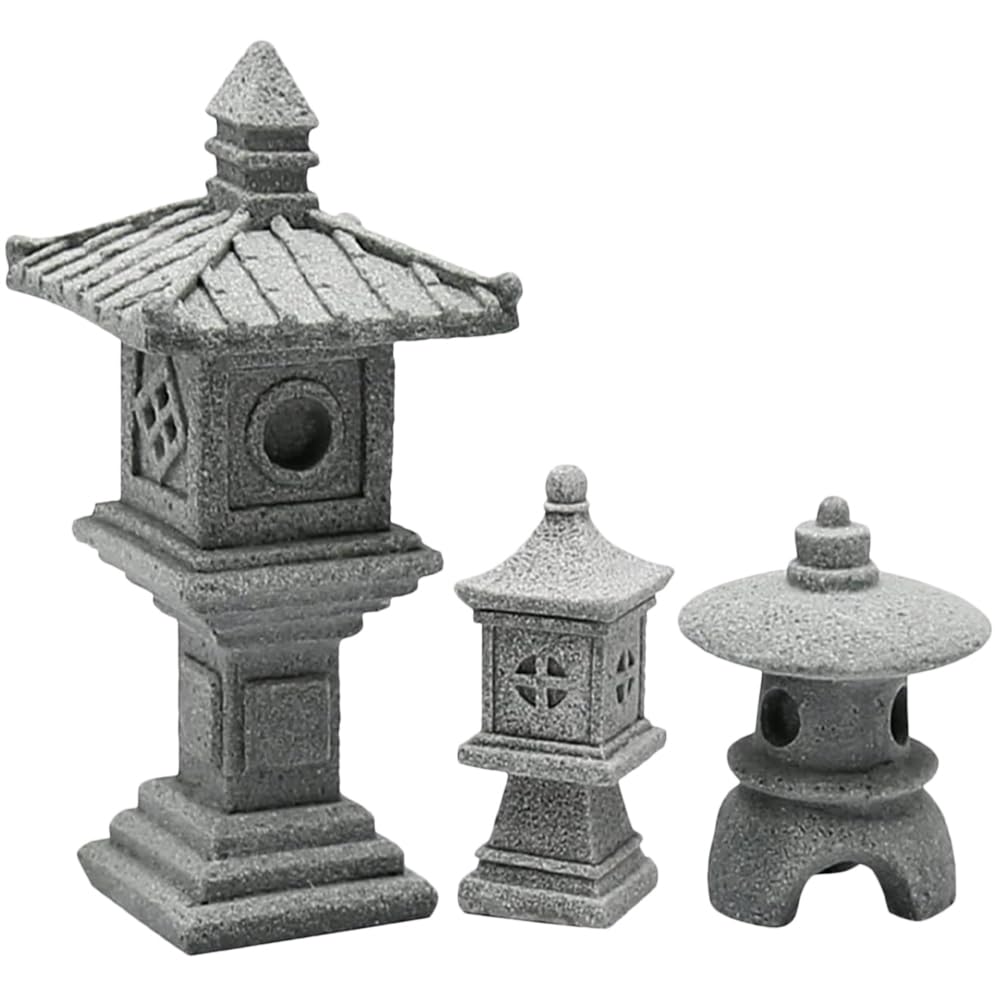 Operitacx 3PCS Miniatur Pagoden Statue Set Für Zen Garten, Bonsai, Aquarium, Japanische Gartendeko, Handgefertigte Steinlaternen Für Innen- Und Außendekoration