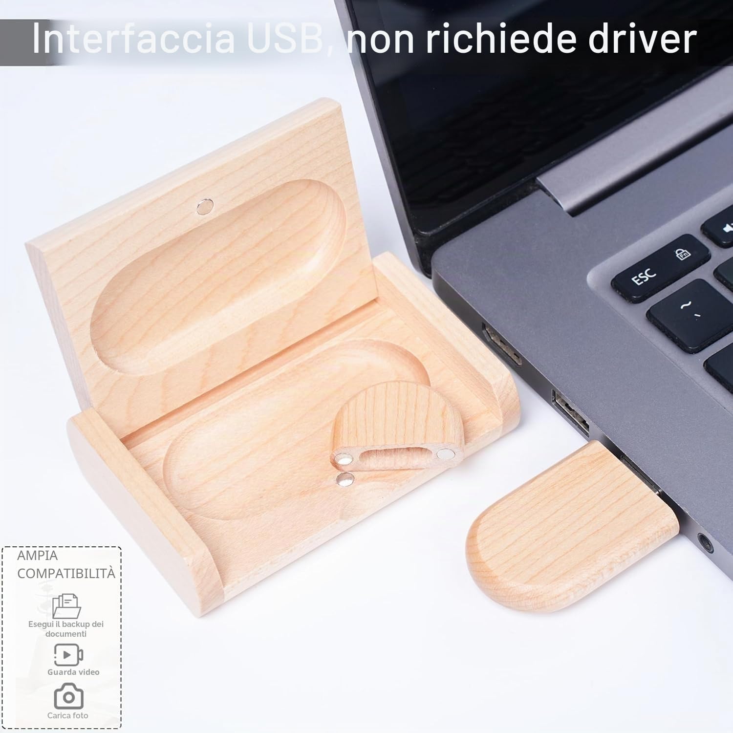 chiavetta USB 2.0 in legno d'acero, con scatola di legno 2.0 2.0/8GB