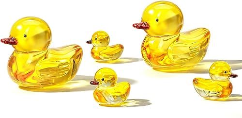 H&D HYALINE & DORA Figuras de pato de cristal amarillo, mini patos de cristal, juegos de figuras coleccionables de animales de cristal para oficina,