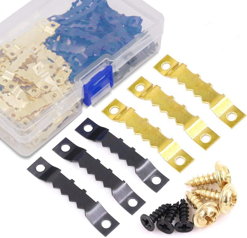 Rustark 120Pcs Heavy Duty Sawtooth Picture Hangers Frame Hanging Hangers Double Hole with Screws - 2 Colors, Golden and Black