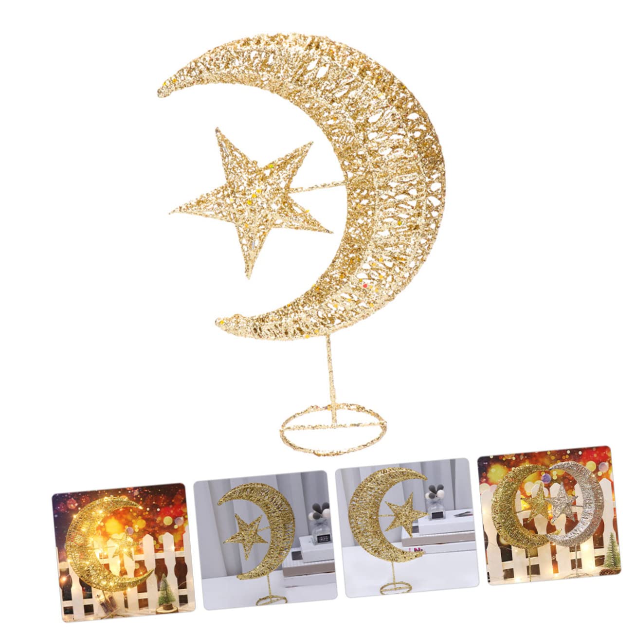 Amosfun 3stücke Glitzernde Weihnachtsbaumspitze Mit Mond Und Stern-Design Für Festliche Dekorationen Und Stimmungsvolle Beleuchtung Kombinierbar Mit -lichtern Nicht Enthalten