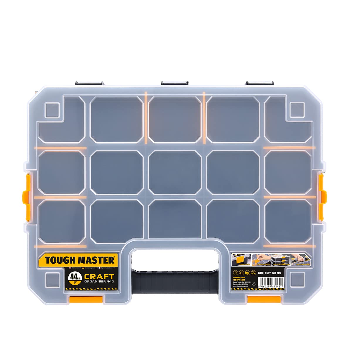 TOUGH MASTER17-inch Stackable Storage Organiser for Screws, Nuts, Tools, Small Parts, Adjustable Compartments