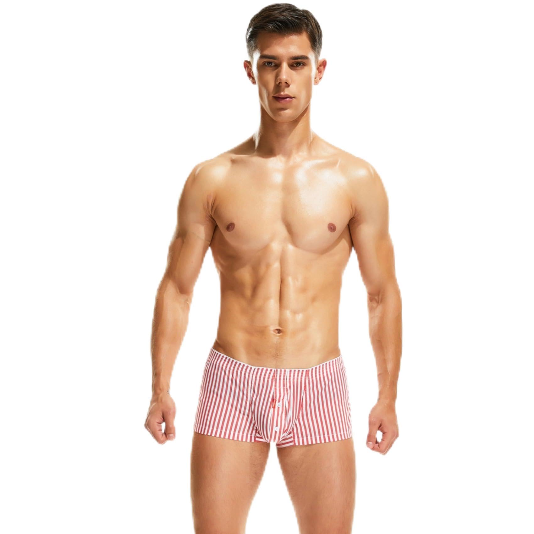 Mens Woven Boxers Shorts Relax Fit Stripe Boxer Briefs Loose Fit Knit Boxer Briefs for Relaxing
