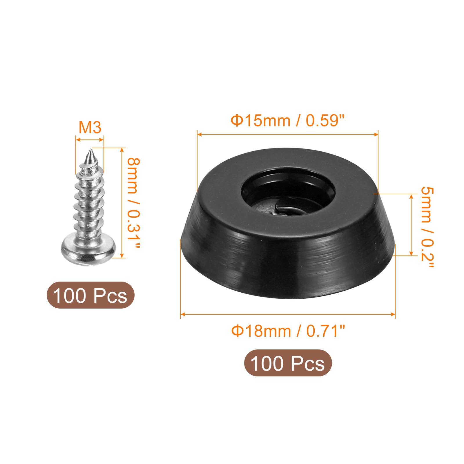 uxcell 100Pcs Rubber Bumper Feet, 5mm H x 18mm W Round Pads with Stainless Steel Washer and Screws for Furniture Appliances - Image 2
