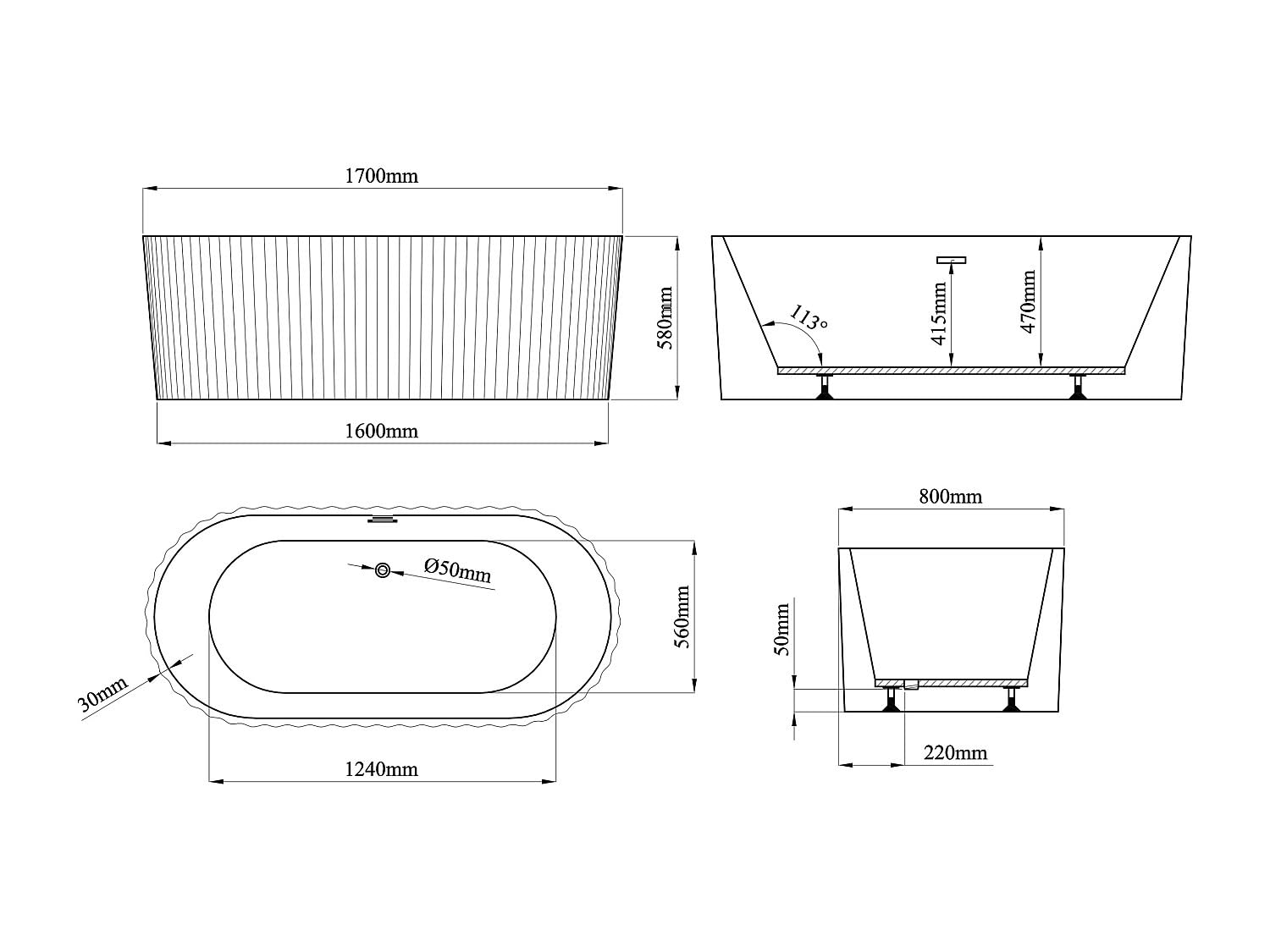 Vente-unique - Vasca da bagno freestanding 1 posto Aliena - acrilico - bianco