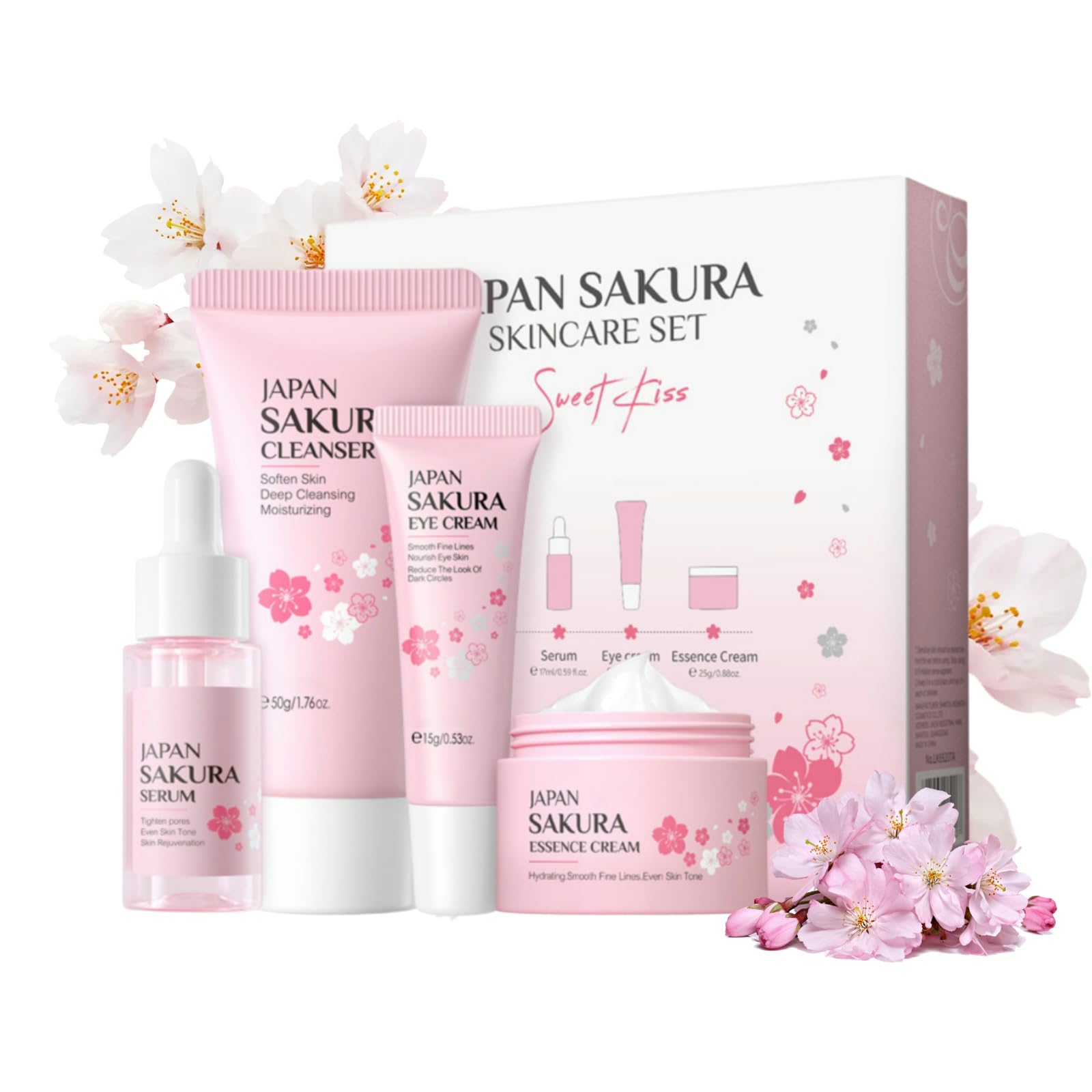 Sakura Skin Care Sets & Kits for Teenage Girls 4 Piece Cherry Blossom Valentines Gifts Set