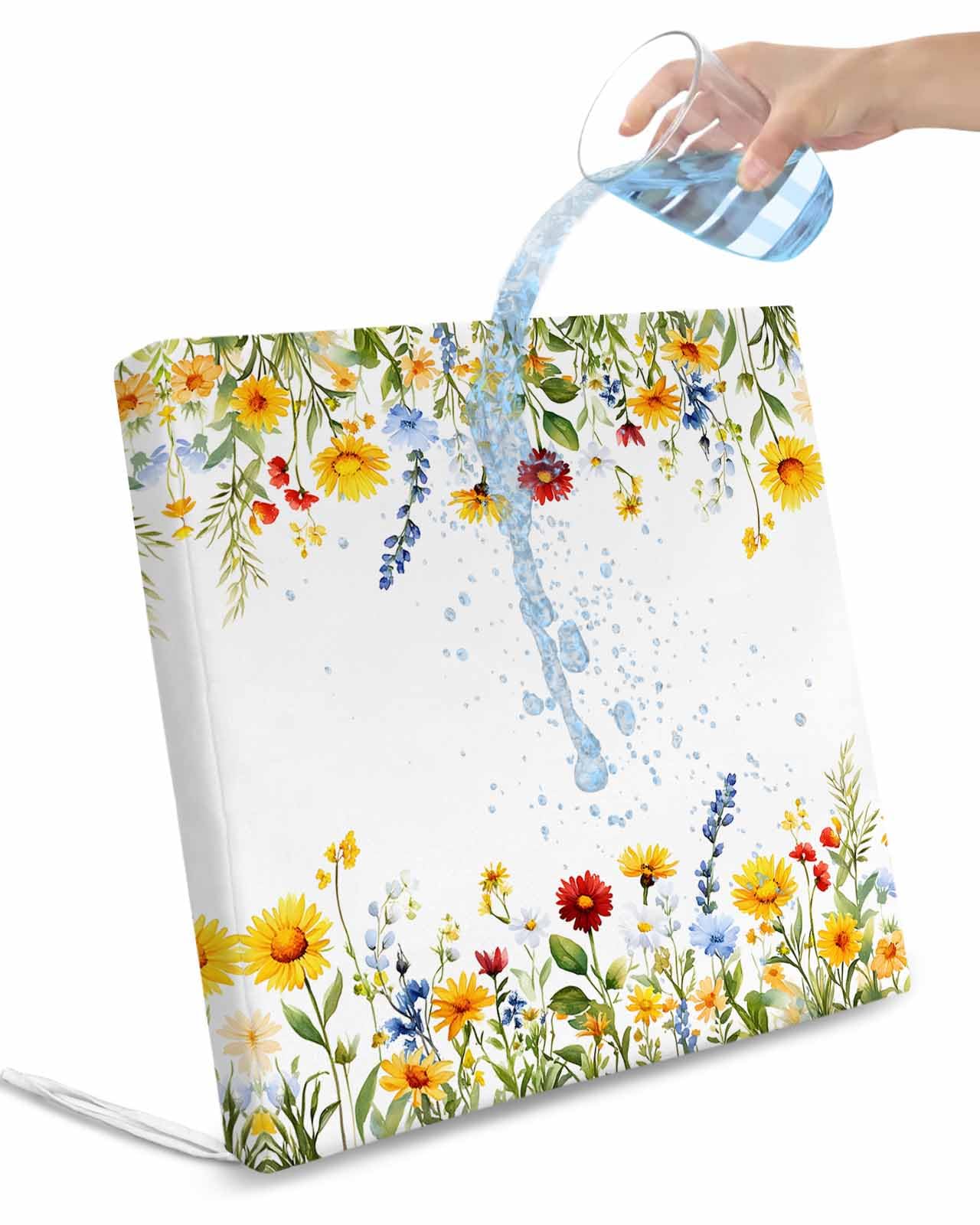 2 Pack Sunflower Botanical Waterproof Cushion Covers with Ties, Outdoor Patio Chaise Lounge Chair Seat Cushion Slip Covers Replacement(Only Cover) Farmhouse Spring Floral 24