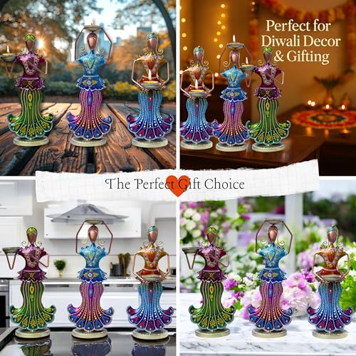 Metal Tealight Candle Holder Dolls Set - Multicolor Home Decor Showpiece Figurines, Tabletop Candle Stand for Living Room, Diwali Gifts, Anniversary Presents (3 Dolls) — photo — 5 of 9