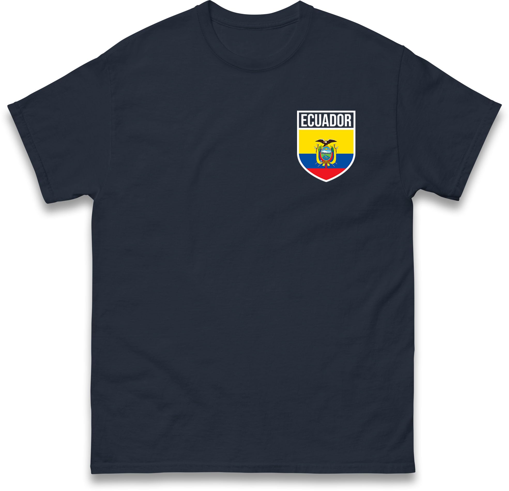 Ecuador Football T Shirt. Personalised Ecuador Flag Badge Football T-Shirt, Custom Name and Number Tee Navy