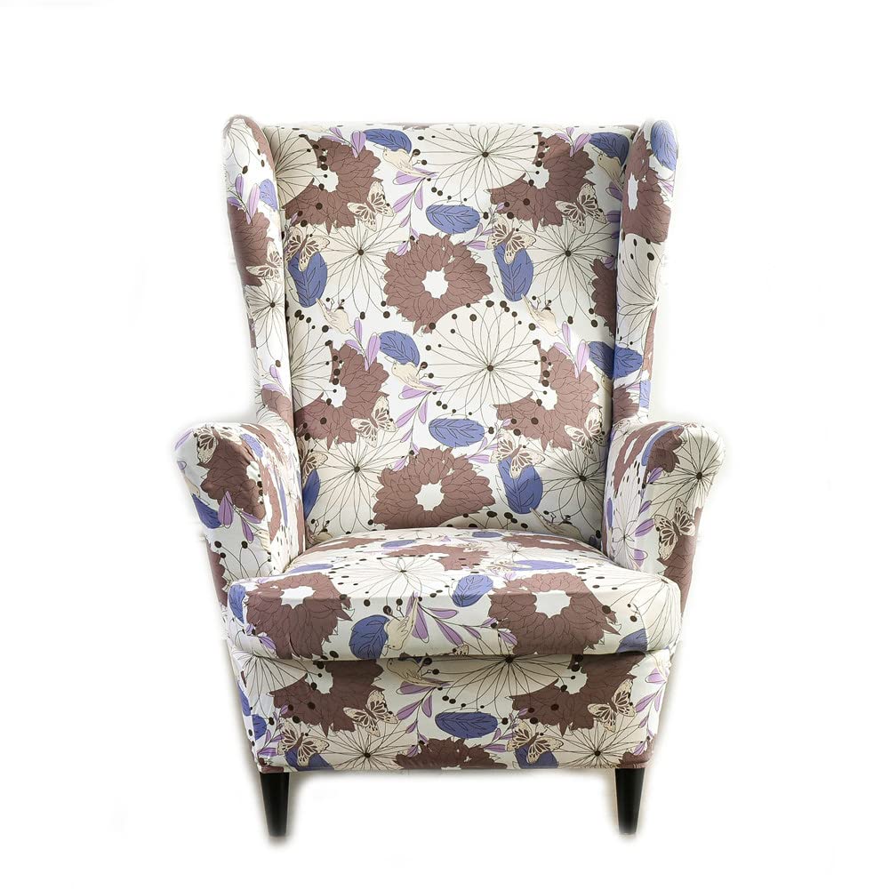 Highdi Chrysanthemum Wingback Chair Covers 2-Piece Stretch Wing Chair Slipcover, Nordic Style Floral Strandmon Sofa Cover Furniture Protector For Armchair Chairs Living Room Bedroom Hotel (Chrysanthemum)