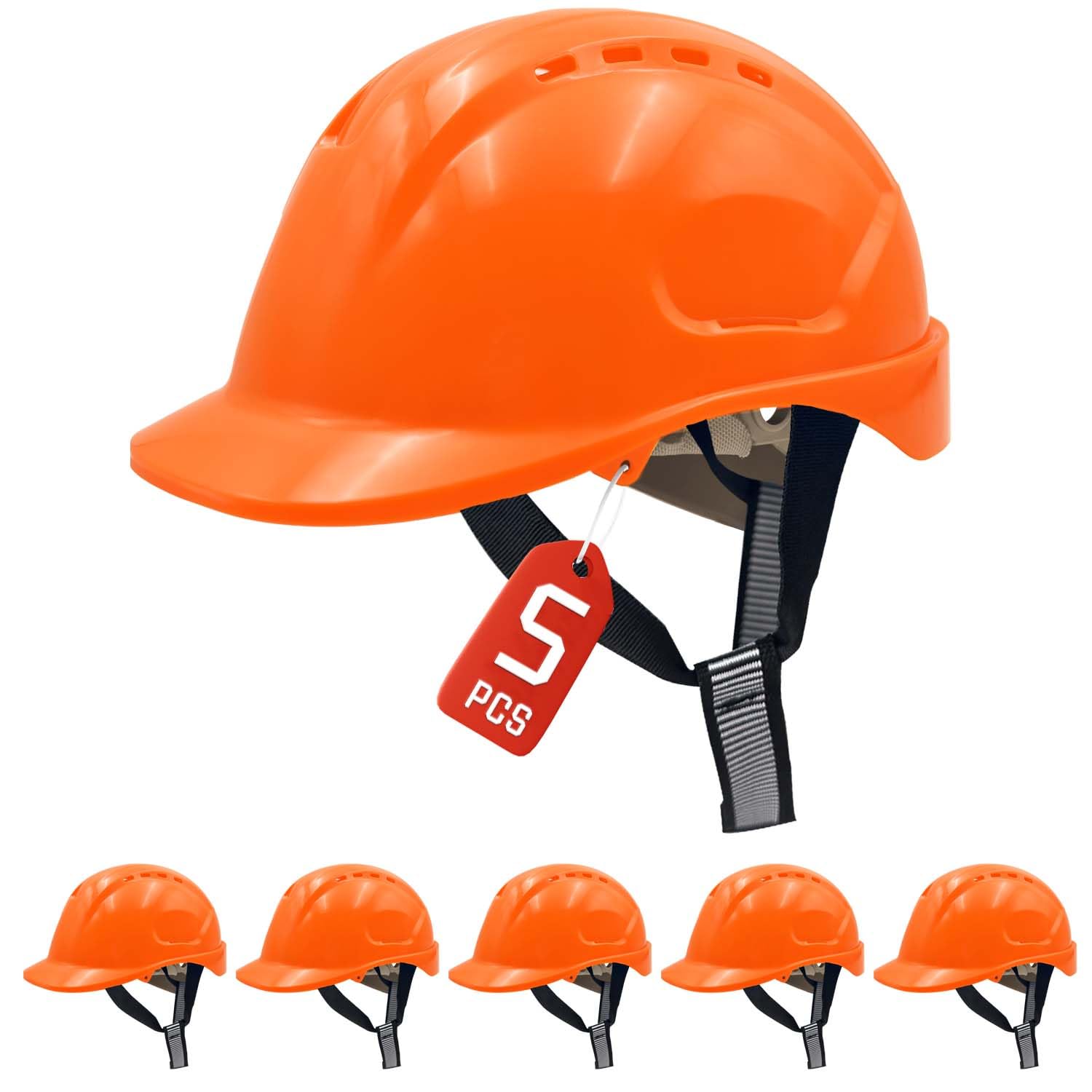 MUSTBAU Hard Hats Construction Safety Helmet Wheel Ratchet Adjust Hard Hat 52-66 cm for Scaffolding, Construction and Tradesmen EN 397 (Orange, 5PCS)