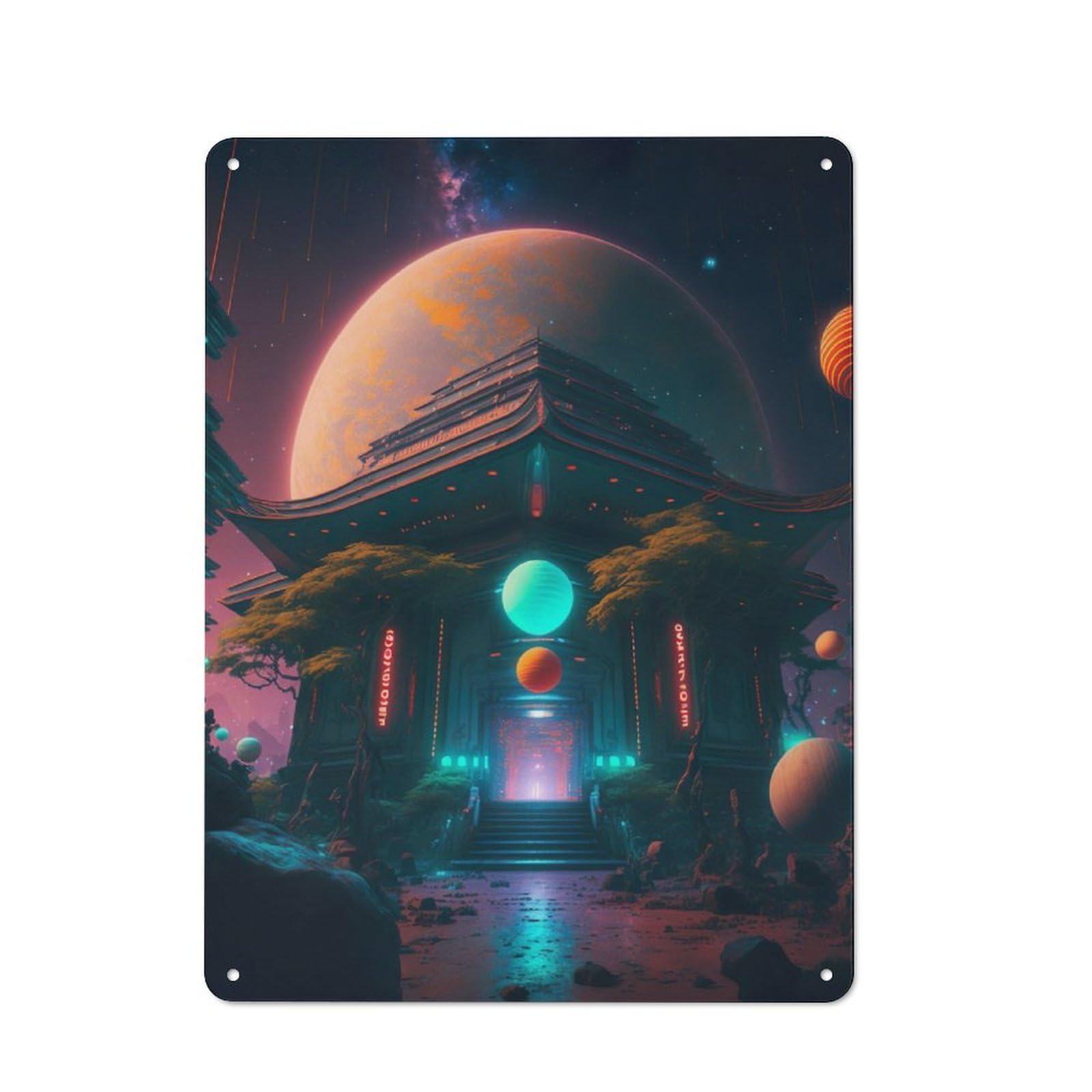 Junmoney Space Temple Retro Metal Plaque 40X30cm For Living Room Or Hallway, For An Autumn Wall Display In Living Room And Hallway