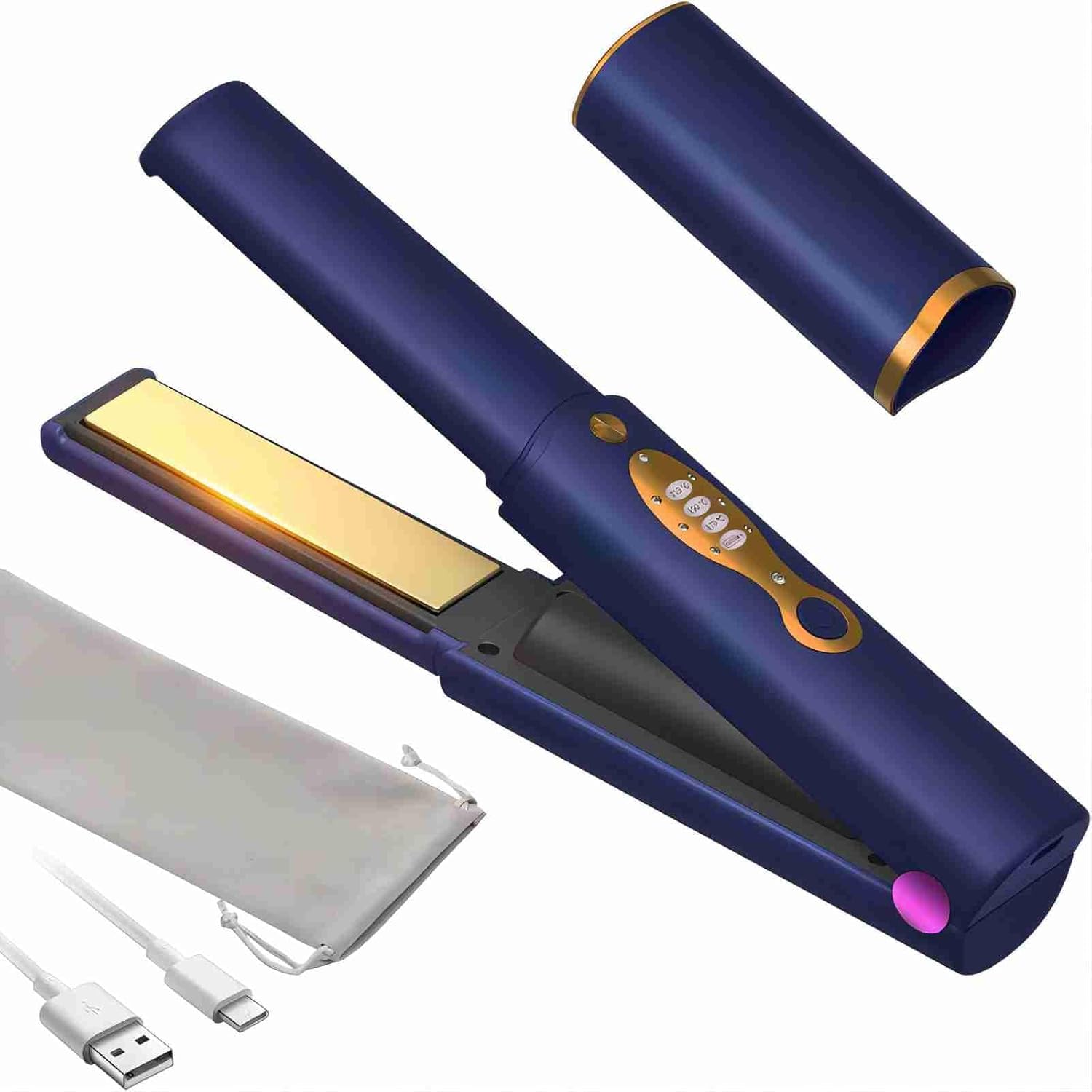 OBEST 2 in 1 Cordless Hair Straightener Curler,Portable Wireless Straightener,Fast Heating, Anti-Scald 3-Level Straightener,Straight Hair and Curly Hair, Type-C Rechargeable (Purple)