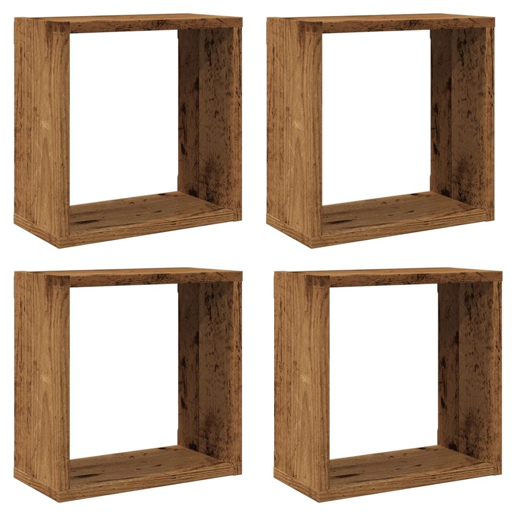 vidaXL Wandregal 4 STK., Würfelregal mit Stauraum Wandmontage, Hängeregal Schweberegal für Wohnzimmer, Cube CD Regal, Altholz-Optik Holzwerkstoff