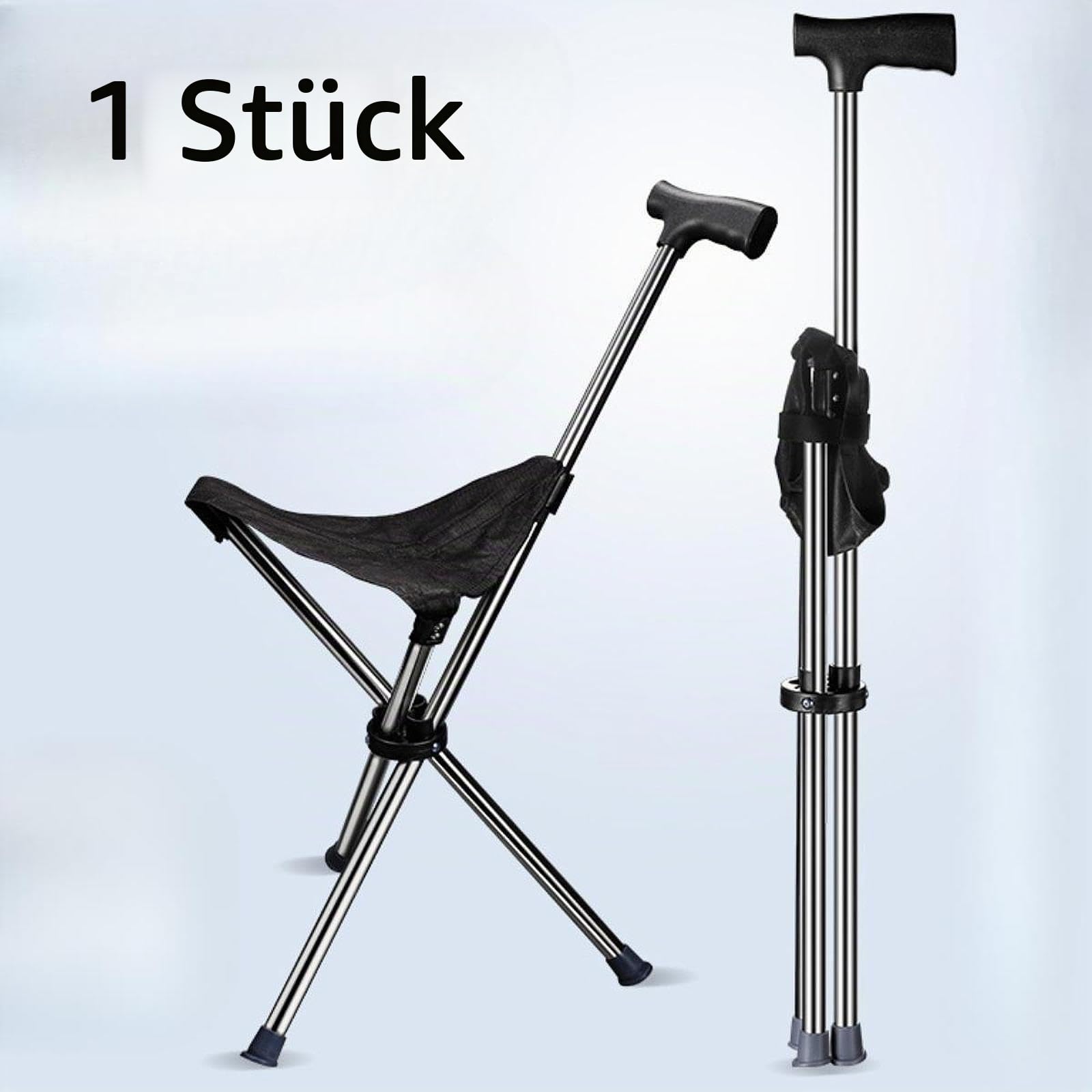 Sharplace Trekkingstock mit Sitz, klappbarer Gehstock, Stuhl, rutschfeste Füße, unterstützt tragbarer Hocker für Bergsteigen, Strand, Reisen, Senioren, 61 x 30 cm