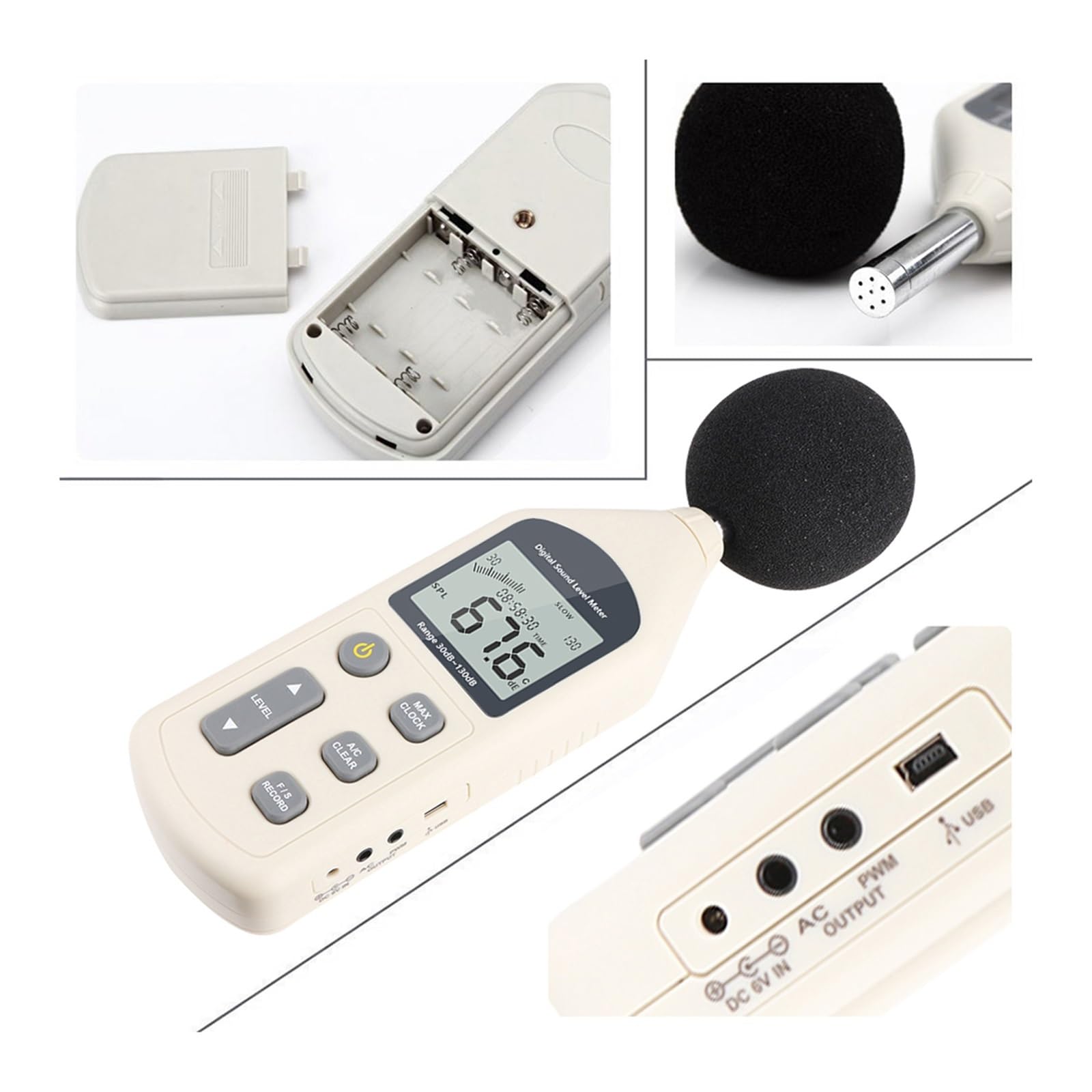 Fonometro, Fonometro digitale Strumento di misurazione del rumore Livello sonoro 30-130 dB Decibel automatico