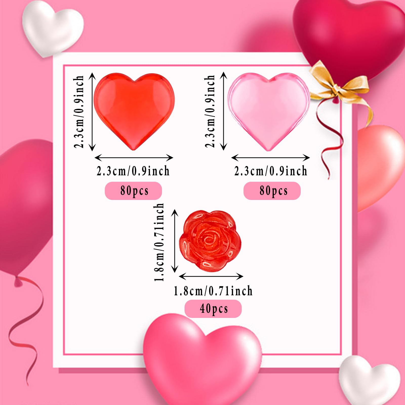 FEICUIBEXI 200Pcs Acrylic Heart Ornaments Rose Flower Vase Filler Decorations, Love Hearts Table Decoration Vase Fillers for Valentines Decor Wedding Anniversary Party