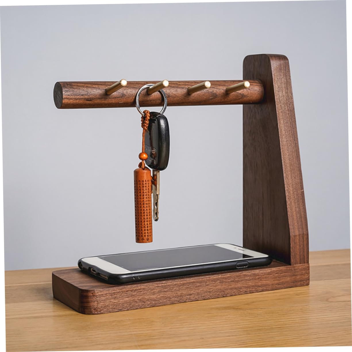 Hand-Polished Walnut Key Hook Storage Rack 5 Hooks Practical Key Holder for Entryway Organization for Home Use