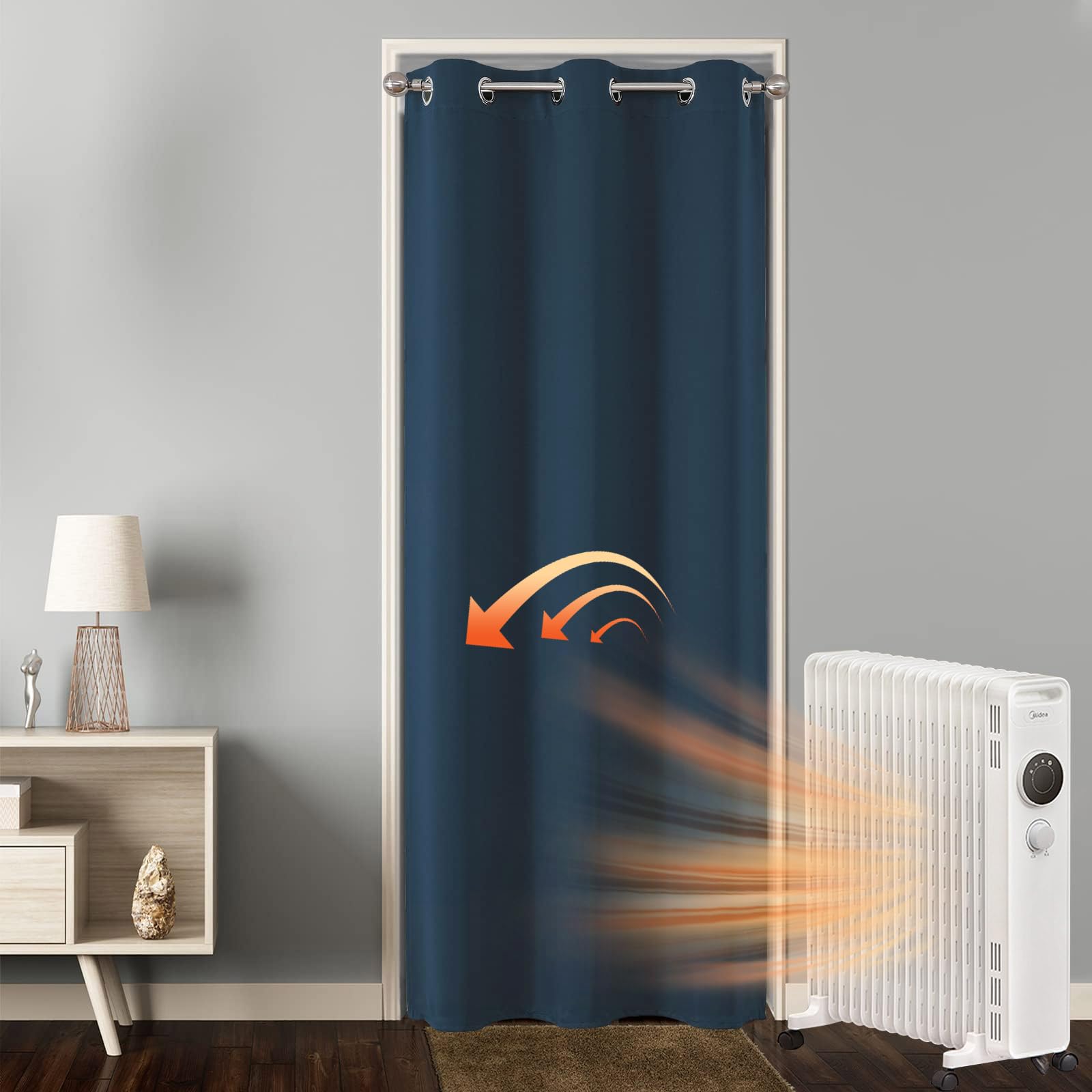 Joydeco Cortina Dormitorio Salon Opaca con Ojales 1 Pieza 140x240 CM, Cortina Puerta Termica Aislante Frio y Calor, Blackout Curtain Decorativa para Cocina Vestidor Armario, Azul Oscuro OEKO-TEX STANDARD 100