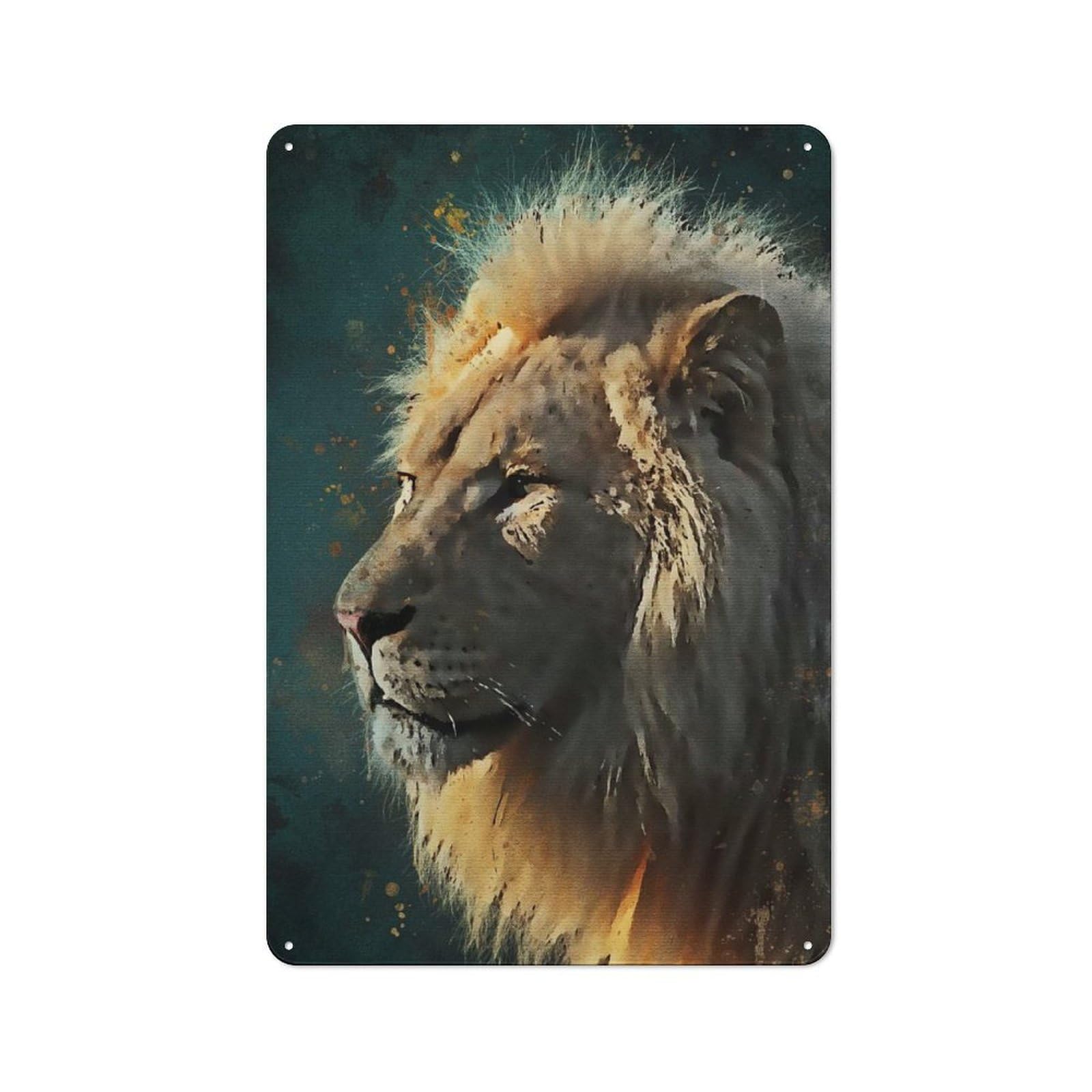 Vintage Metal Sign with Splatter King Lion Design 30x20cm, Retro Room Wall Plaque for Home, Shop, Pub Or Studio Wall
