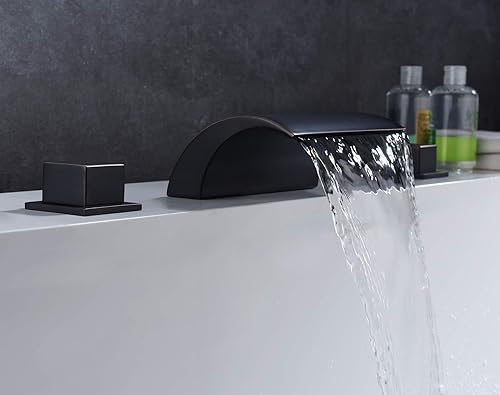 Miniatura 4 de Grifo de bañera romana para montaje en cubierta, color negro mate, grifo de bañera de cascada de flujo extra alto, SUMERAIN