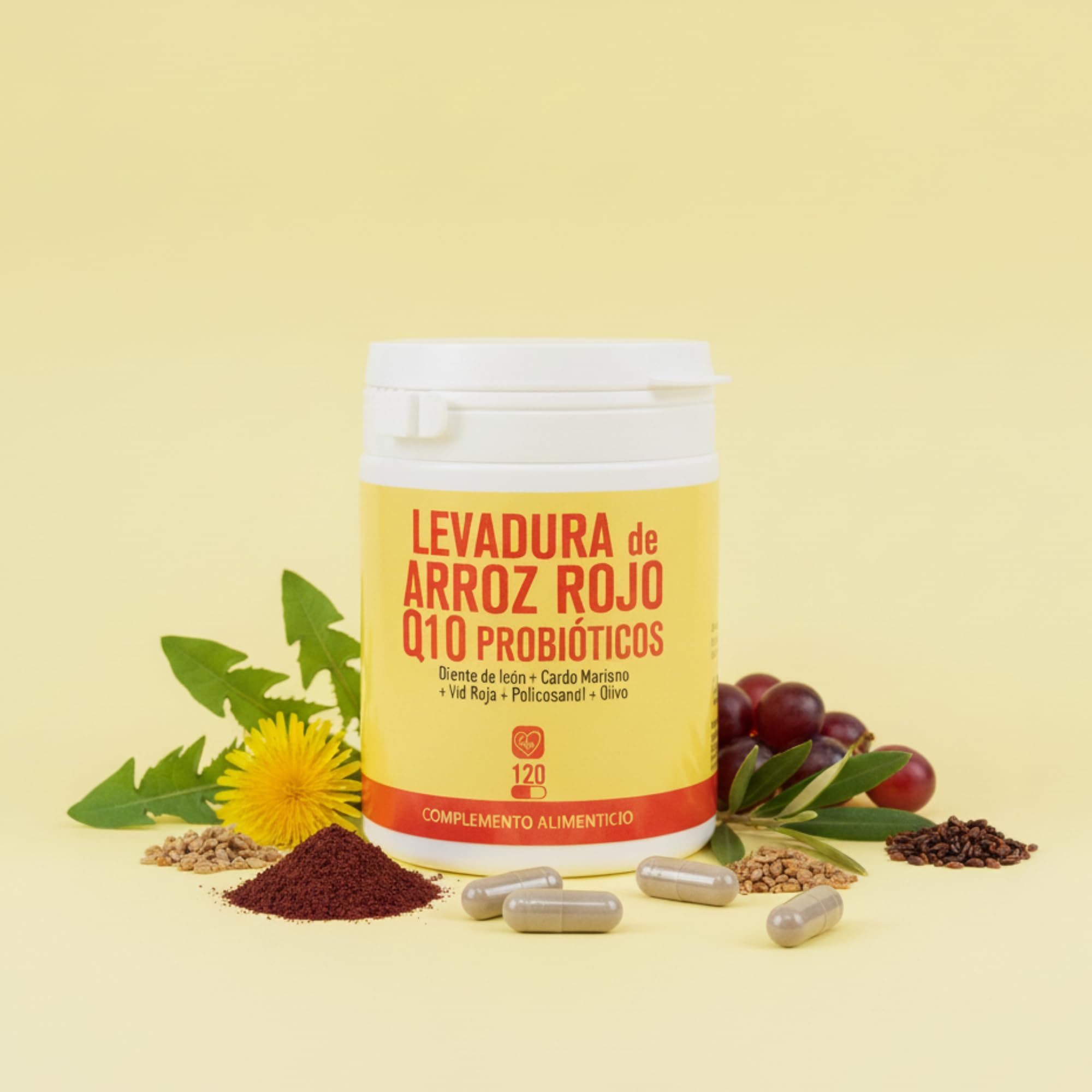 EUROPEA levadura de arroz rojo con Q10 y monacolina k - Arroz rojo colesterol capsulas con Diente de león Cardo mariano y probióticos que ayudan al hígado e intestino - red yeast rice coq10