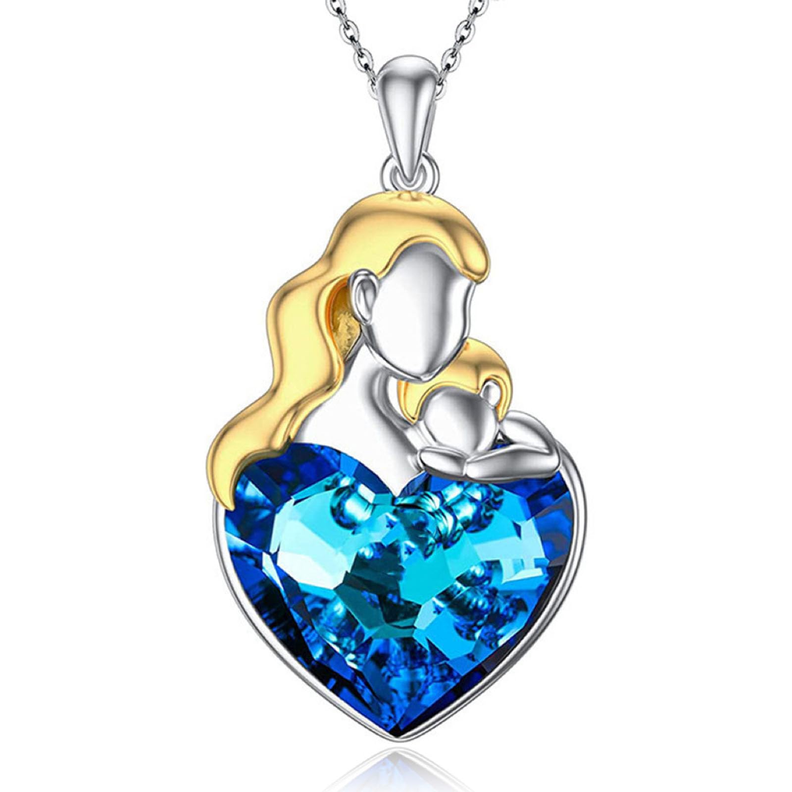 Blue Heart Cubic Zirconia Crystal Drop Pendant Necklace for Women 14K Gold Plated Crystal CZ Dainty Choker Necklace | Silver Necklaces Wedding Necklace for Women