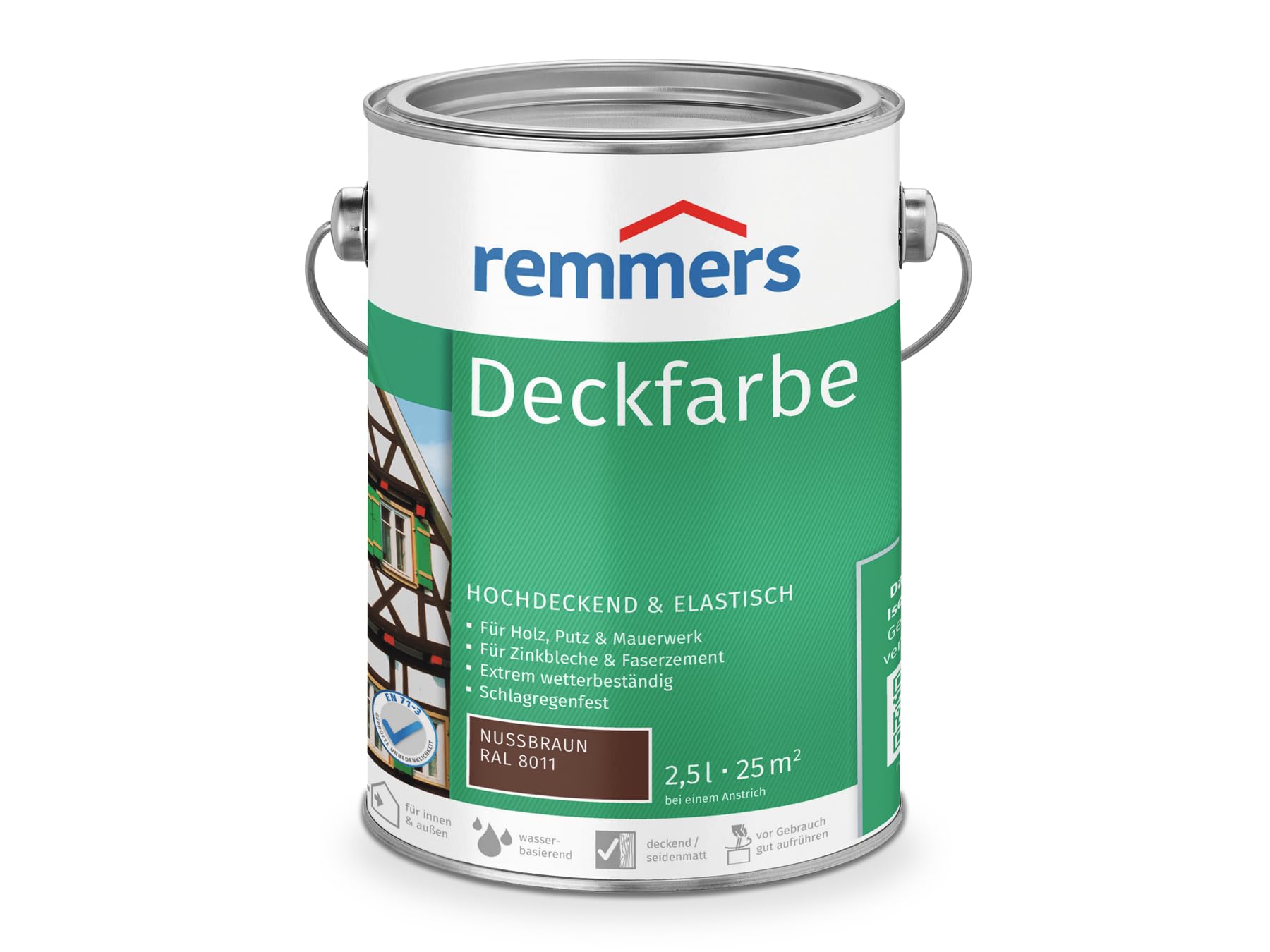 Remmers Deckfarbe nussbraun, 2,5 Liter, Deckfarbe für innen und außen, Wetterschutzfarbe viele Untergründe, hochdeckend, wetterfest