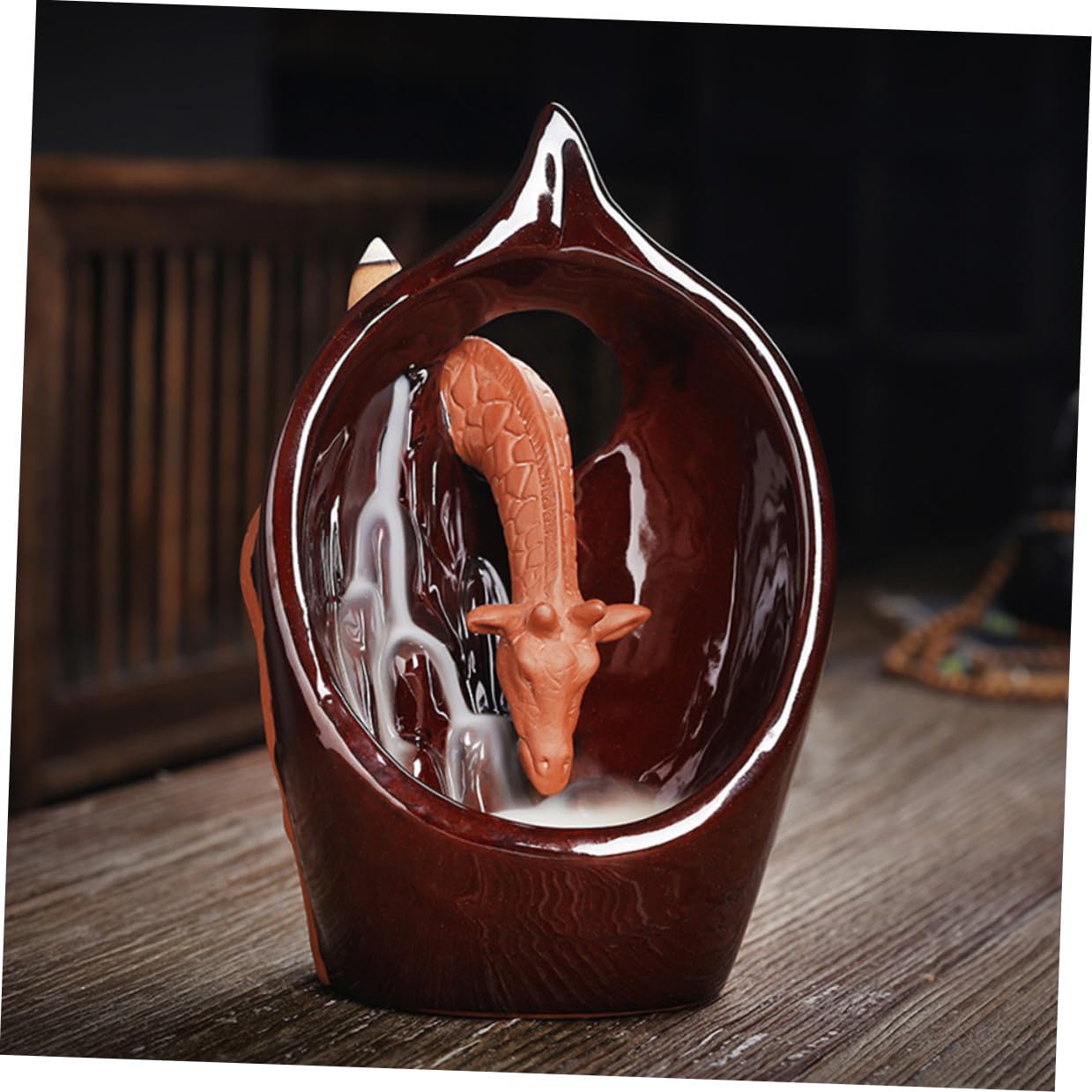 TOYANDONA Bruciatore di Incenso Ceramico Marrone Design Giraffa per Aromaterapia e Rilassamento, per Camera da Letto e Soggiorno Stile Creativo Retrò